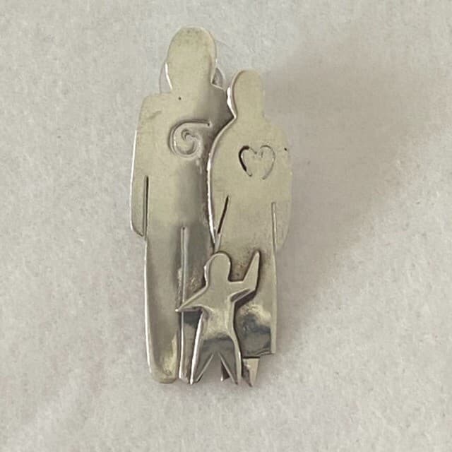 Sterling Silver 925 Far Fetched Family Pin Brooch 1.80" Family of 3 Brooch 2