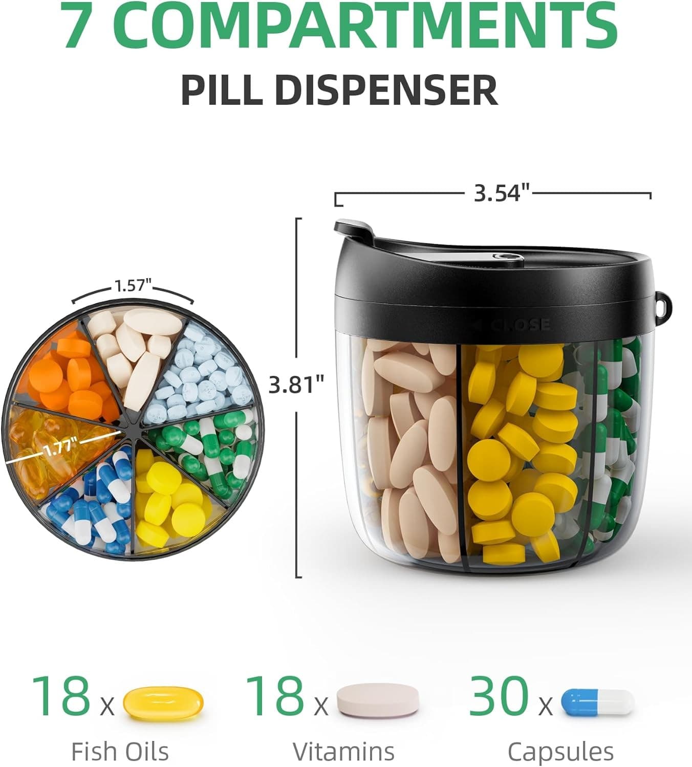 PULIV Portable Pill Dispenser Bottle, Vitamin Organizer with 7 Black  2