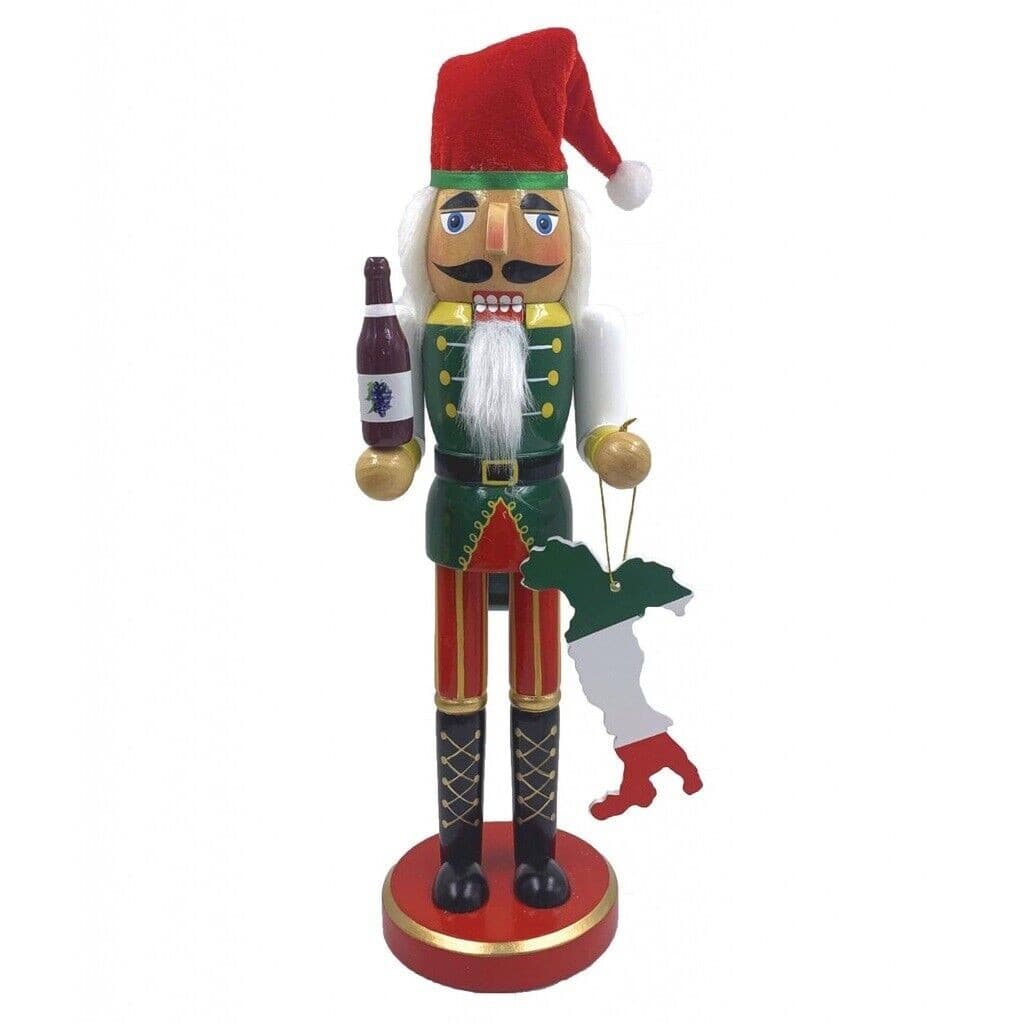 Santa's Workshop Italian with Wine Wood Christmas Nutcracker 14 Inch Multicolor