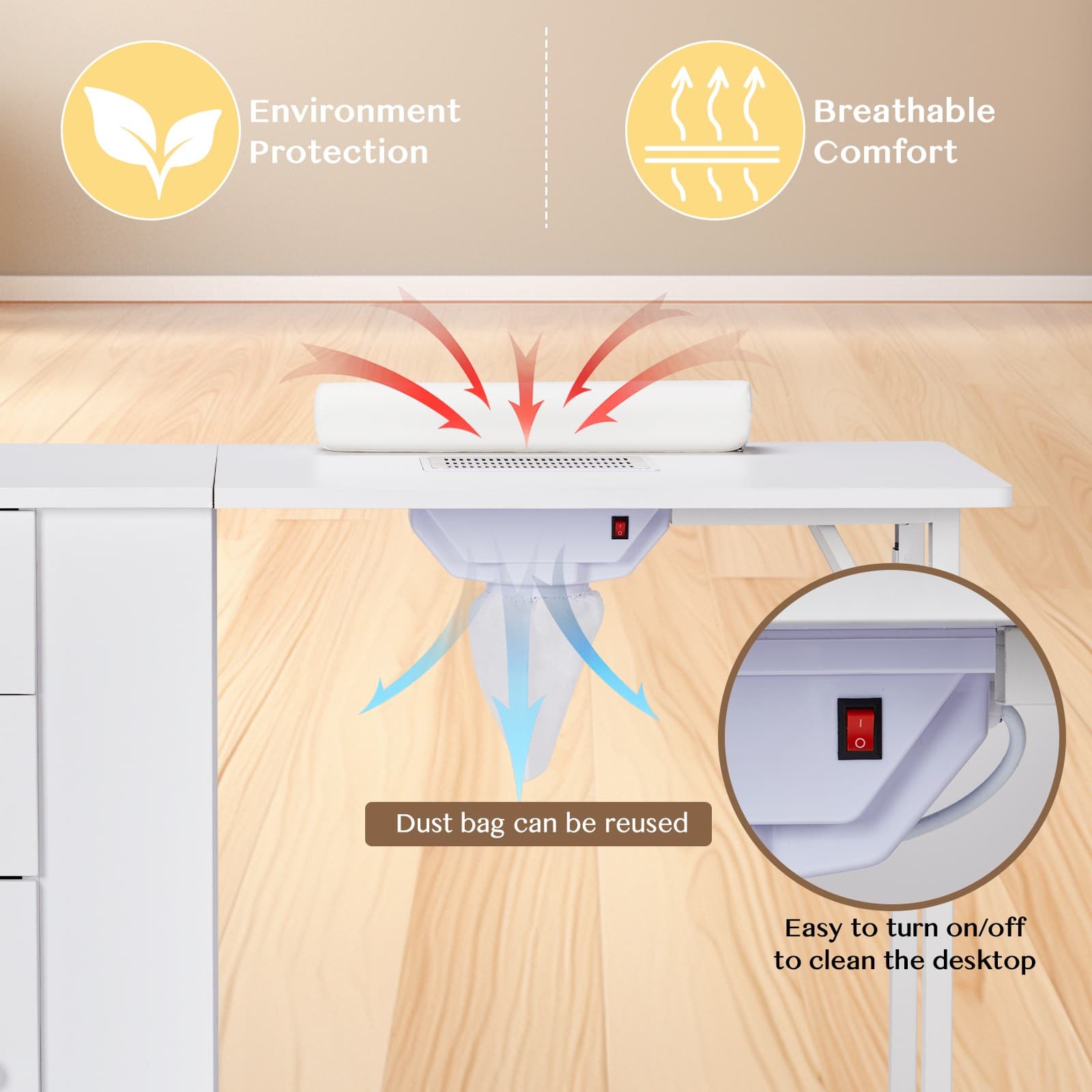 Foldable Manicure Table Nail Table Nail Desk Station w/ Electric Dust Collector 5