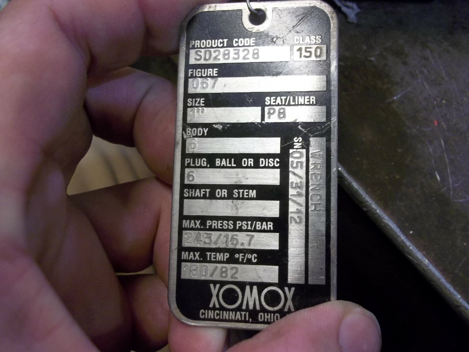 XOMOX TUFLINE SG20100 FLANGED PLUG VALVE 1" BODY 6 FIGURE 067 243 PSI (Y2) 5