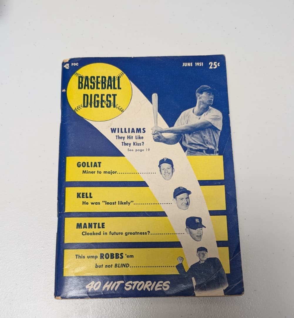 June 1951 Baseball Digest Book Mickey Mantle First Cover Ted Williams