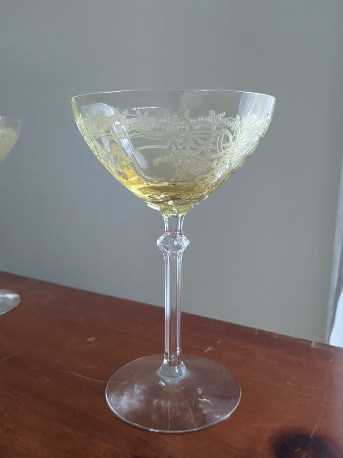 Vintage Fostoria June Topaz Yellow Champagne Glass Or Tall Sherbet Dish 6" Tall