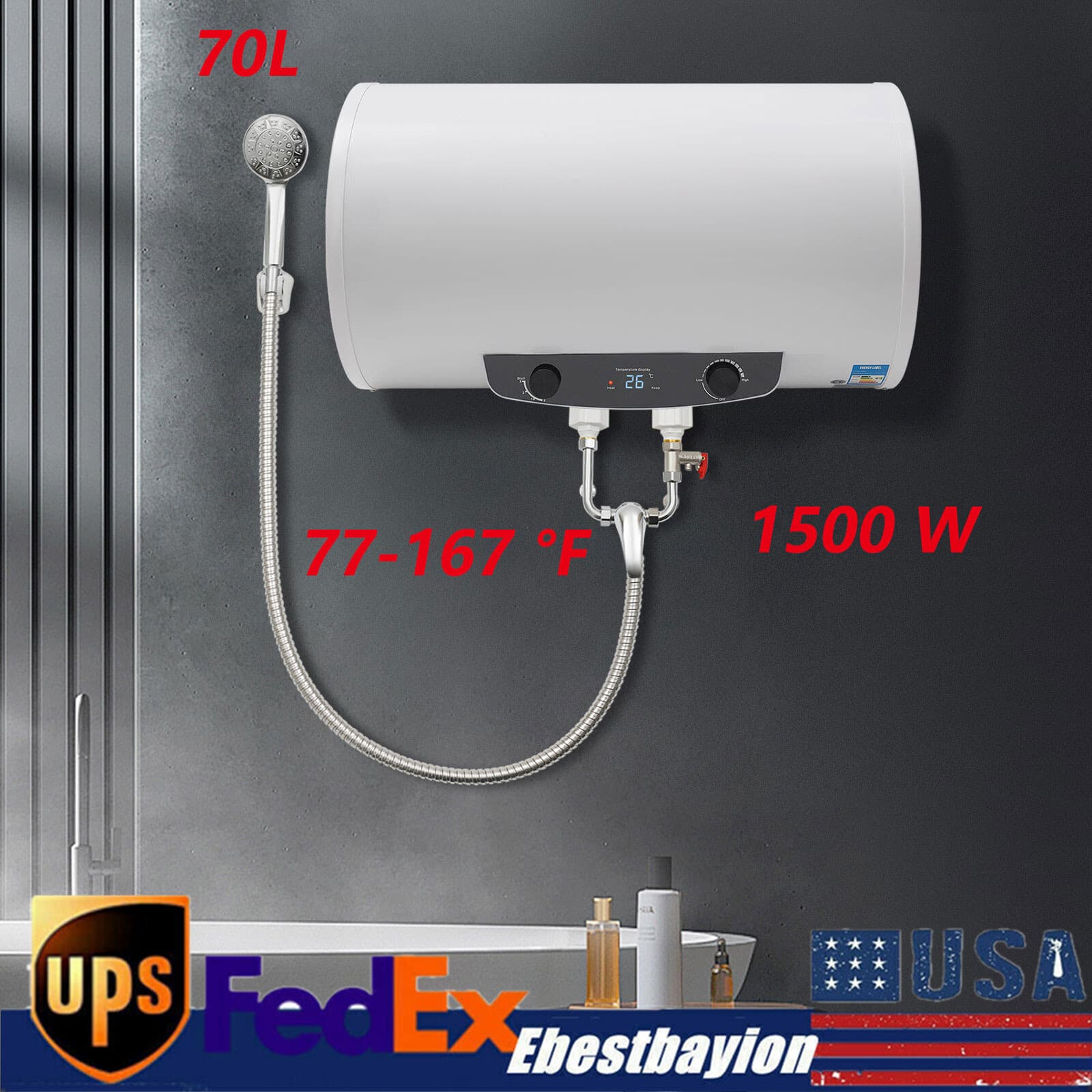 Electric Hot Water Heater Warmer Household Bathroom Shower  30 Gallon Tank