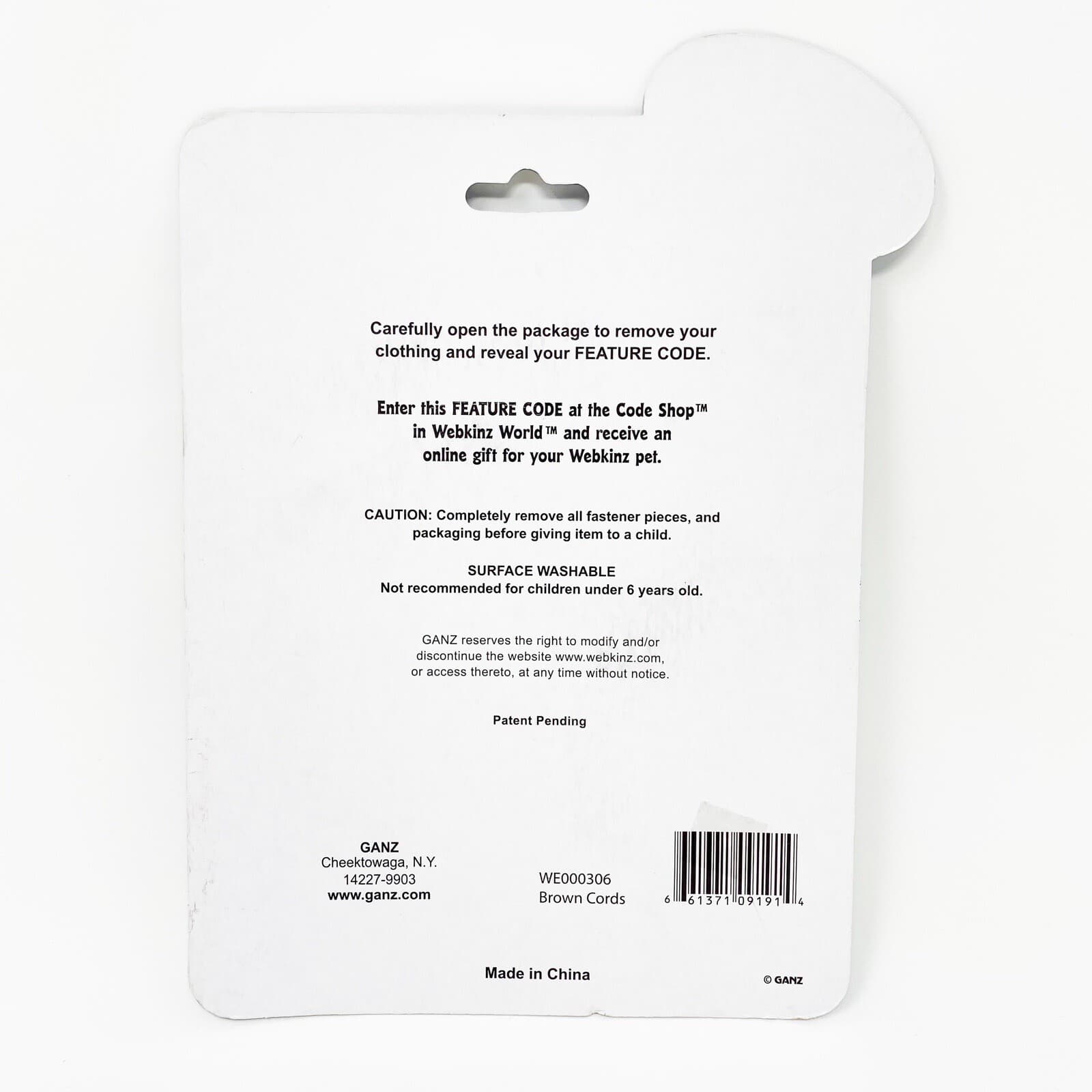 Ganz Webkinz Clothing Outfit Brown Corduroy Pants Fits Most Dog & Cat Plush CODE 2