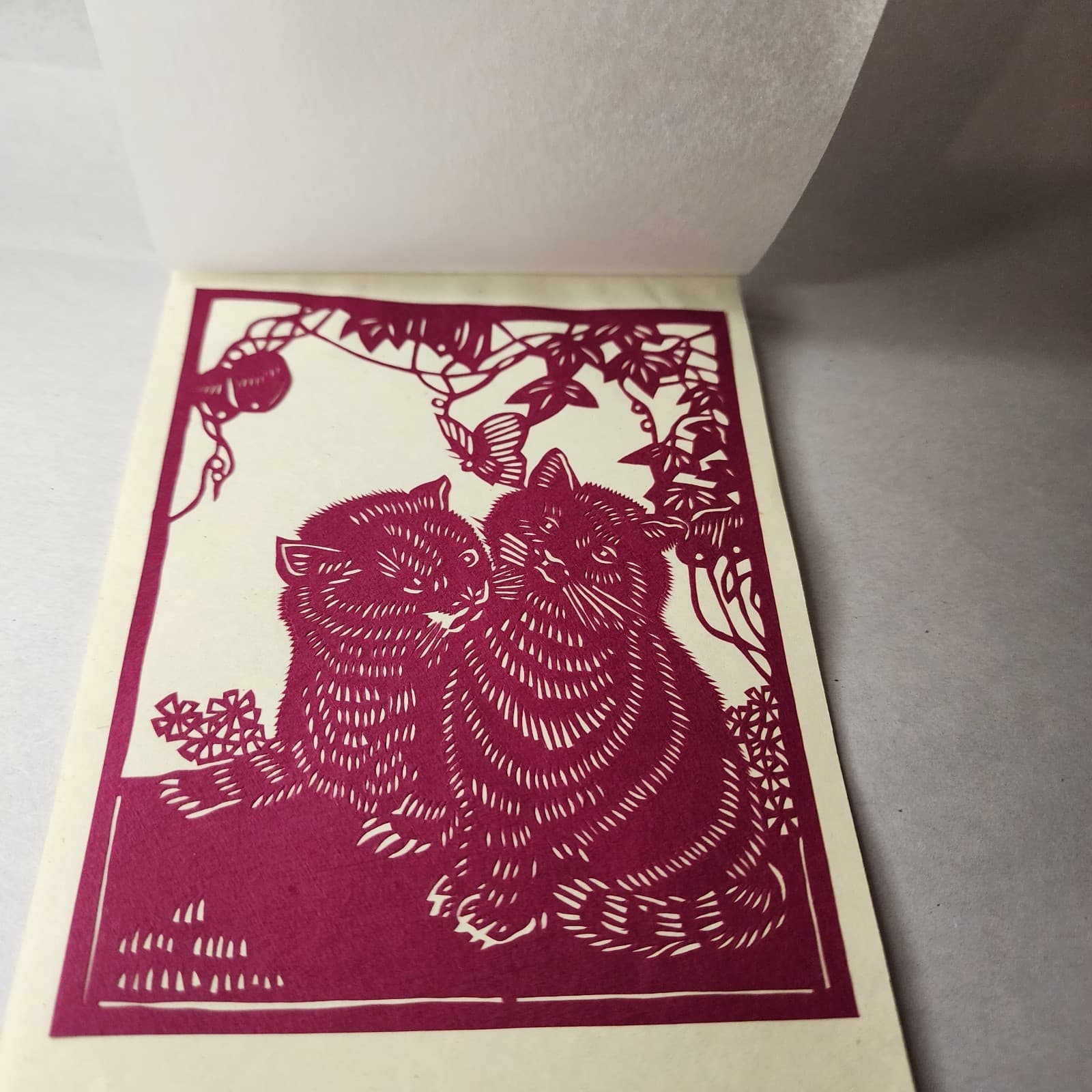 Vintage Chinese Folk Art Paper Cuts Pack Of 6 Cats And Butterflies 6