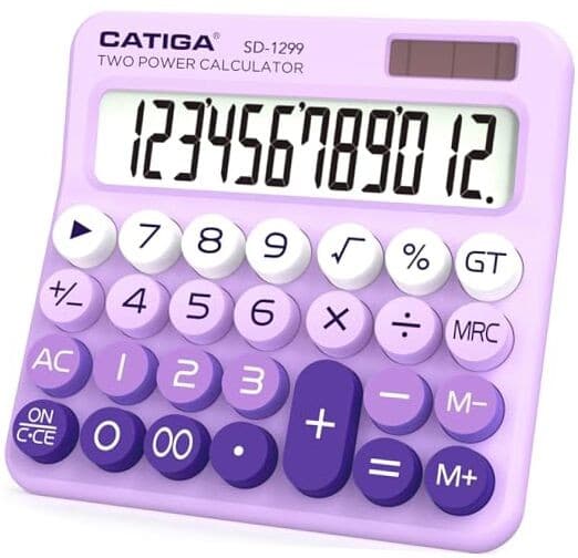  Mechanical Switch Calculator with Solar and Battery Dual Power, 12 Z) Lavender