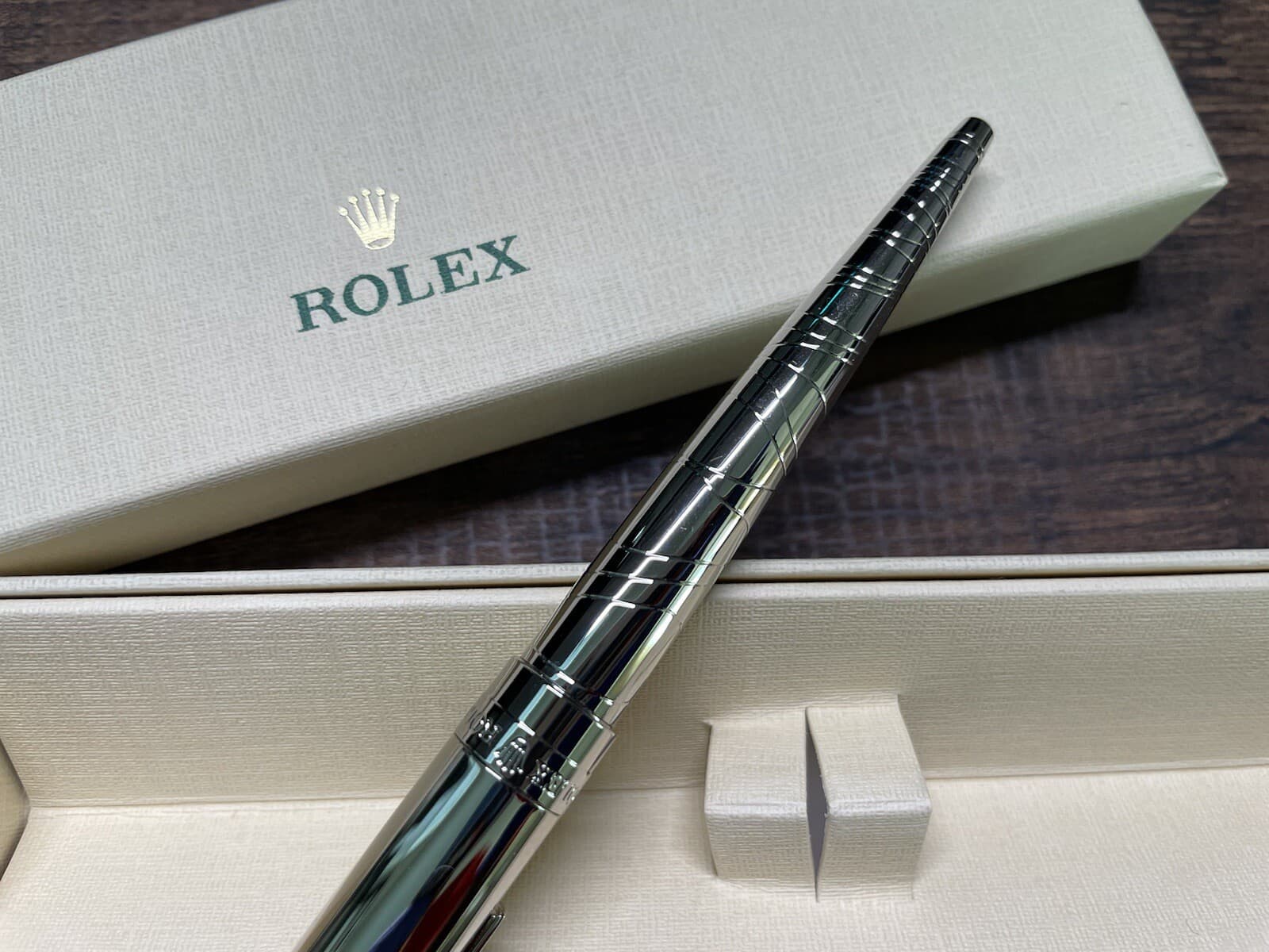 Authentic Rolex Ballpoint Pen Rare Silver Platinum Finish WAVE PATTERN In Box 6