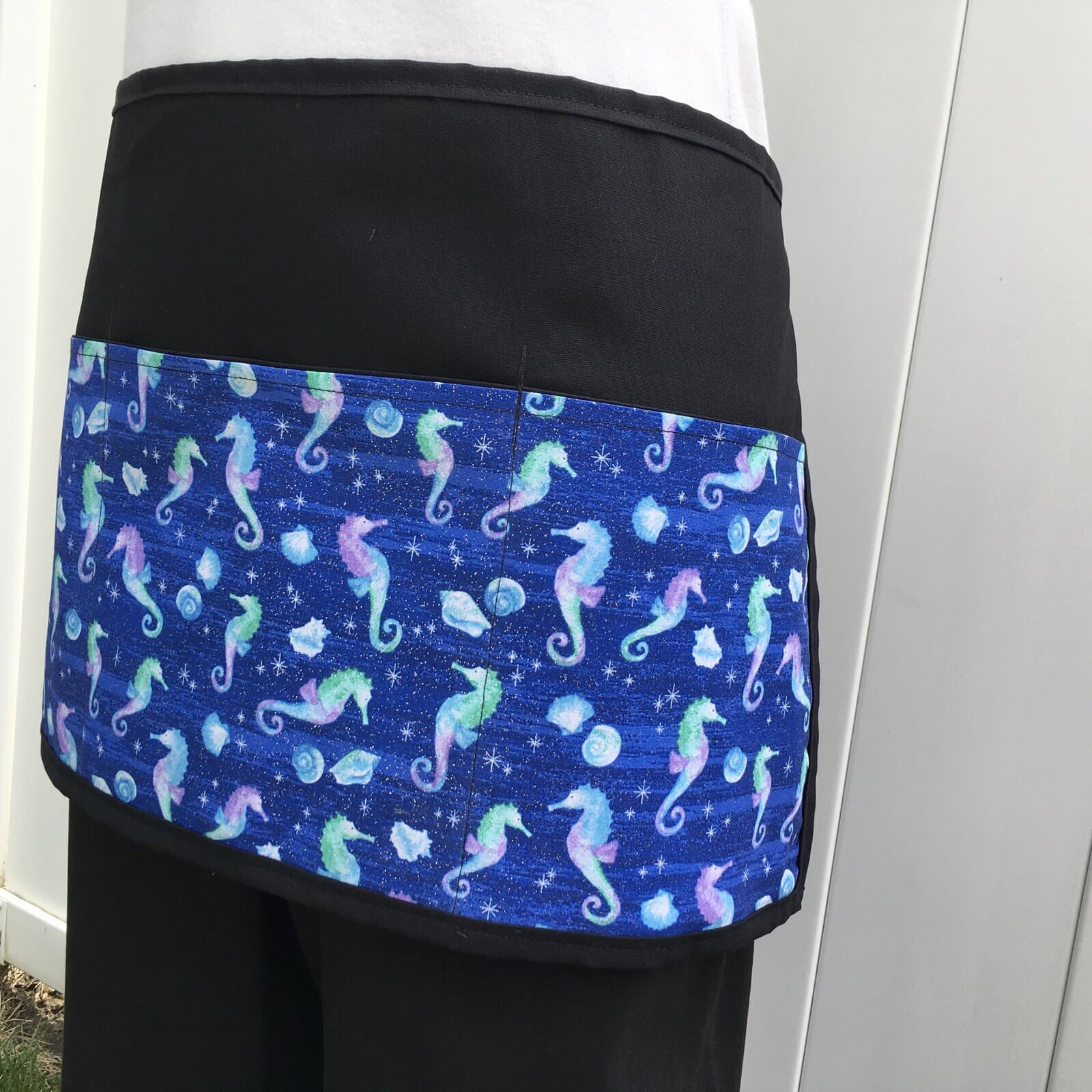 Tropical Seahorses￼ Glitter Server waitress waist apron 3 pocket restaurant Bk 4