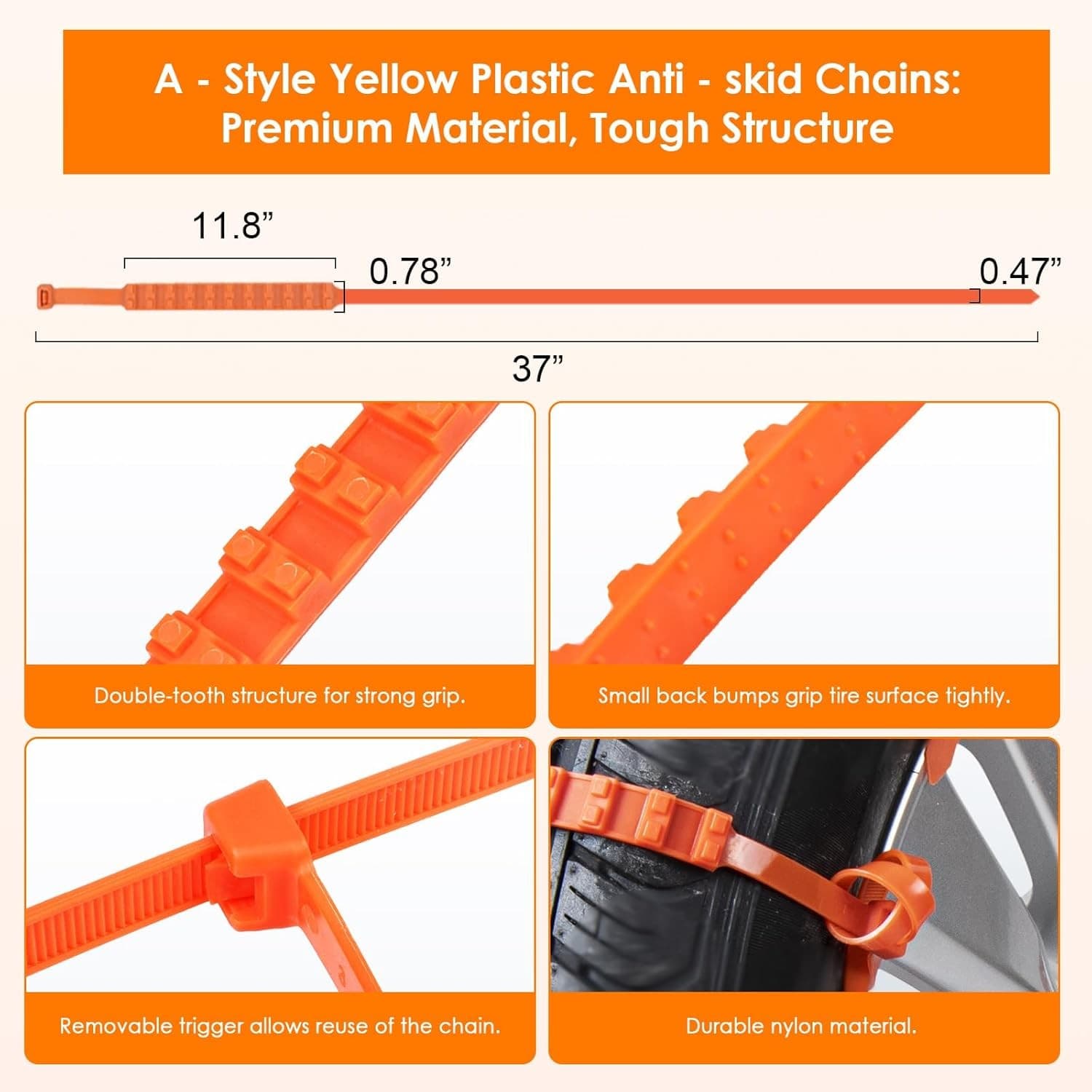 Snow Chains Tire Chains for Car, Trucks, SUV Universal Emergency Snow Tir 2