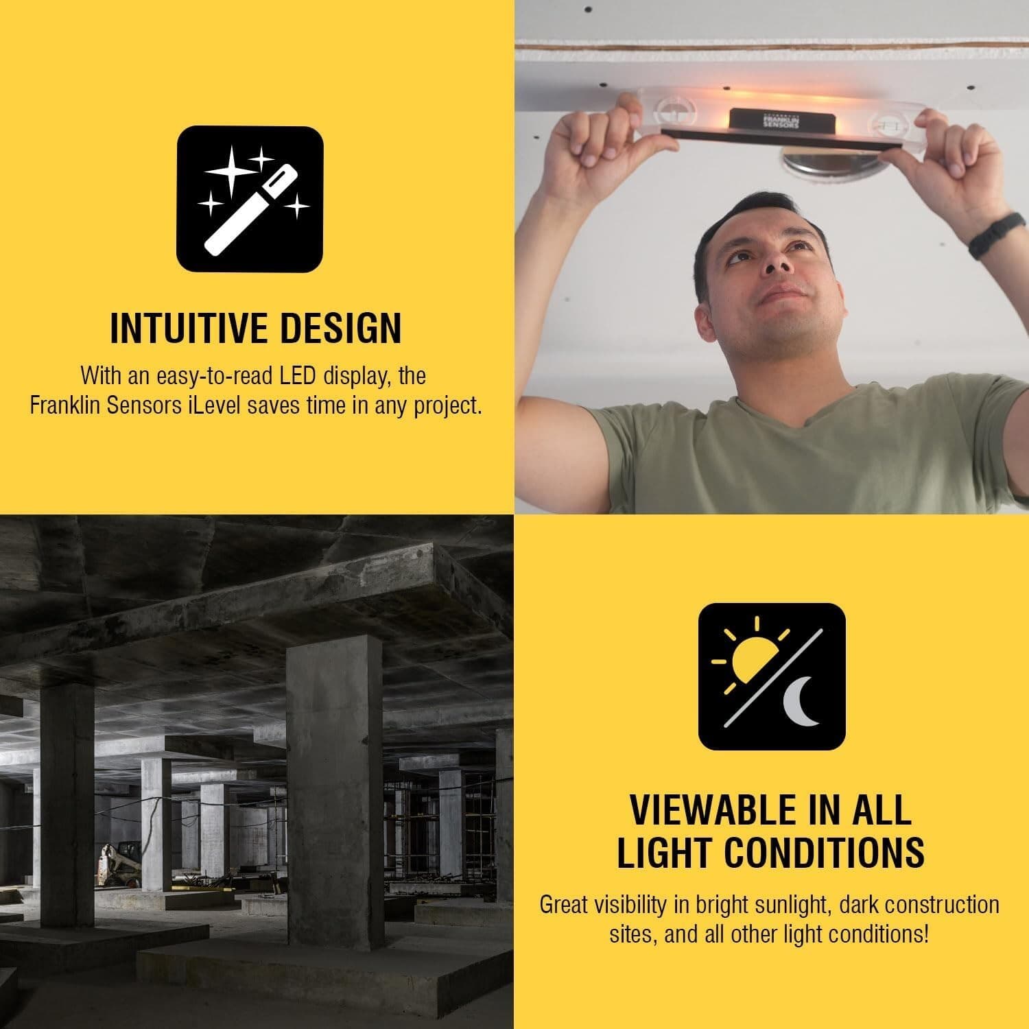 Franklin Sensors Light Level/Digital, Electronic, 12-inch Magnetic Torpedo Level 3