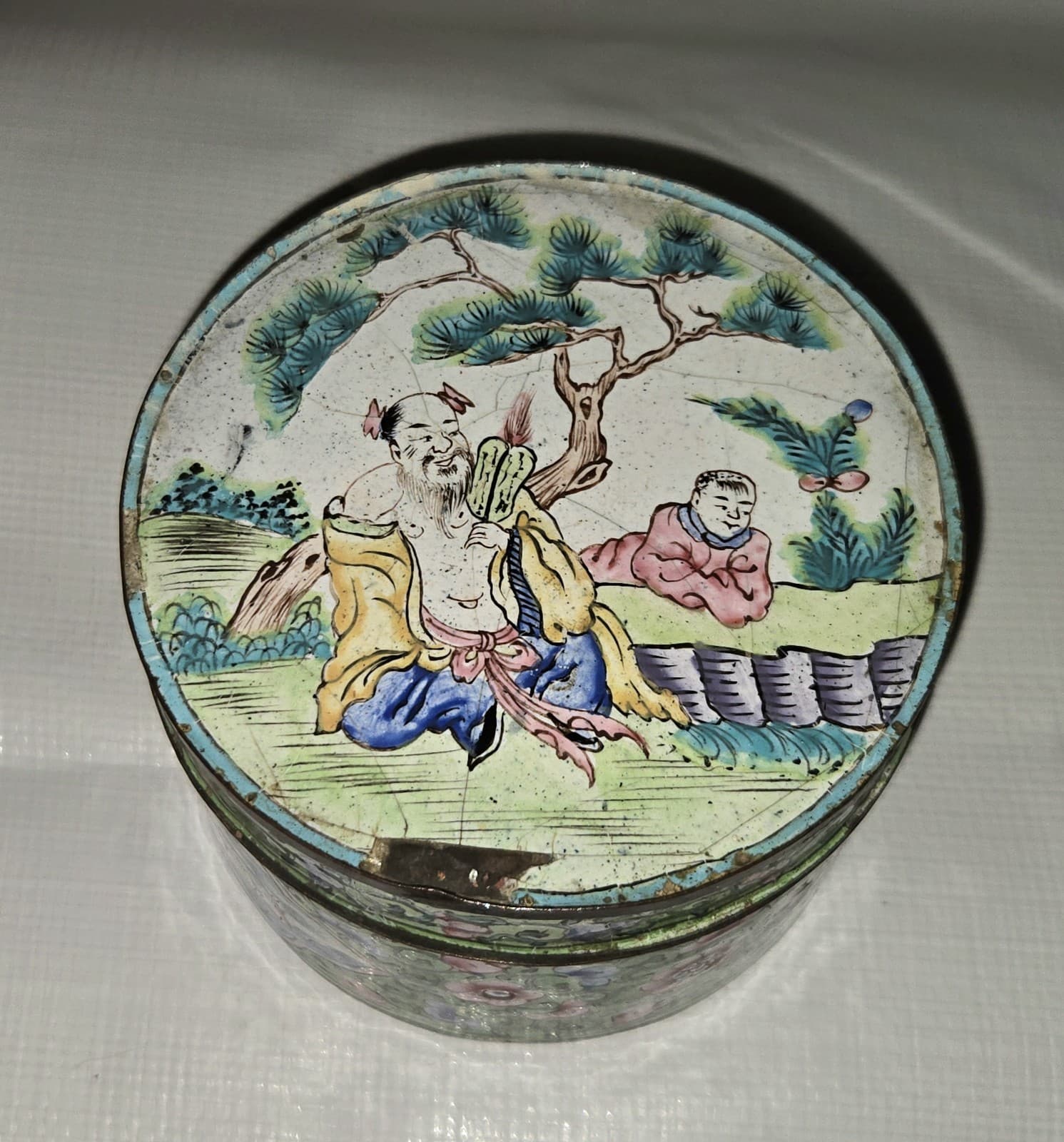 Antique Chinese Canton Enamel On Copper Trinket Box