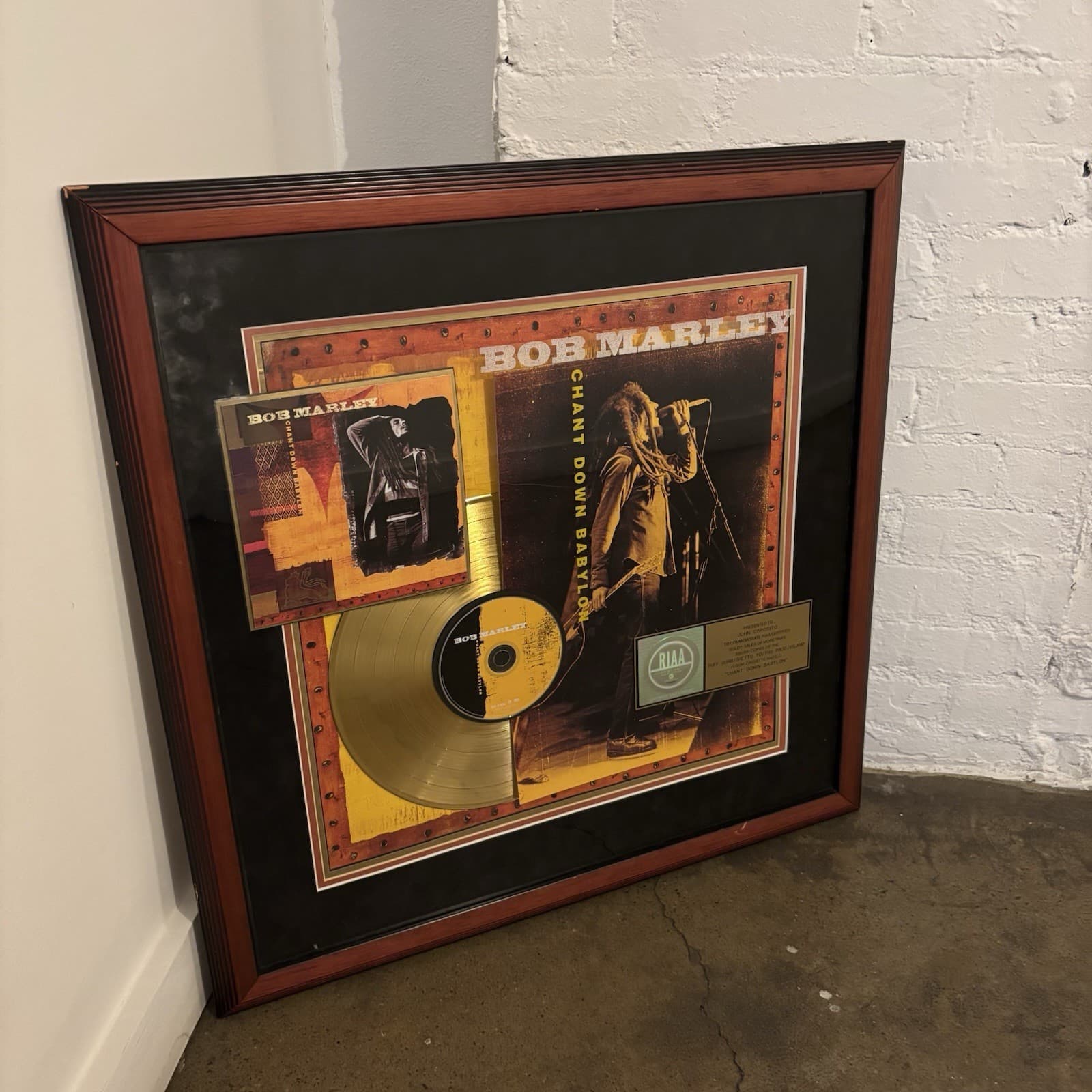 Bob Marley Chant Down Babylon RIAA CERTIFIED GOLD RECORD ALBUM AWARD HUGE 1999 2