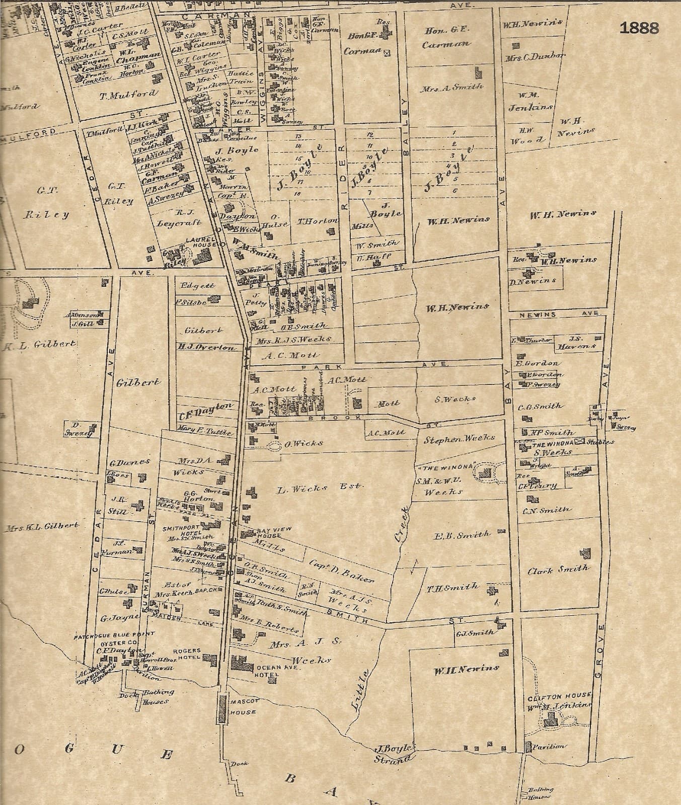  Patchogue NY 1888 Maps with Businesses and Homeowners Names Shown 4