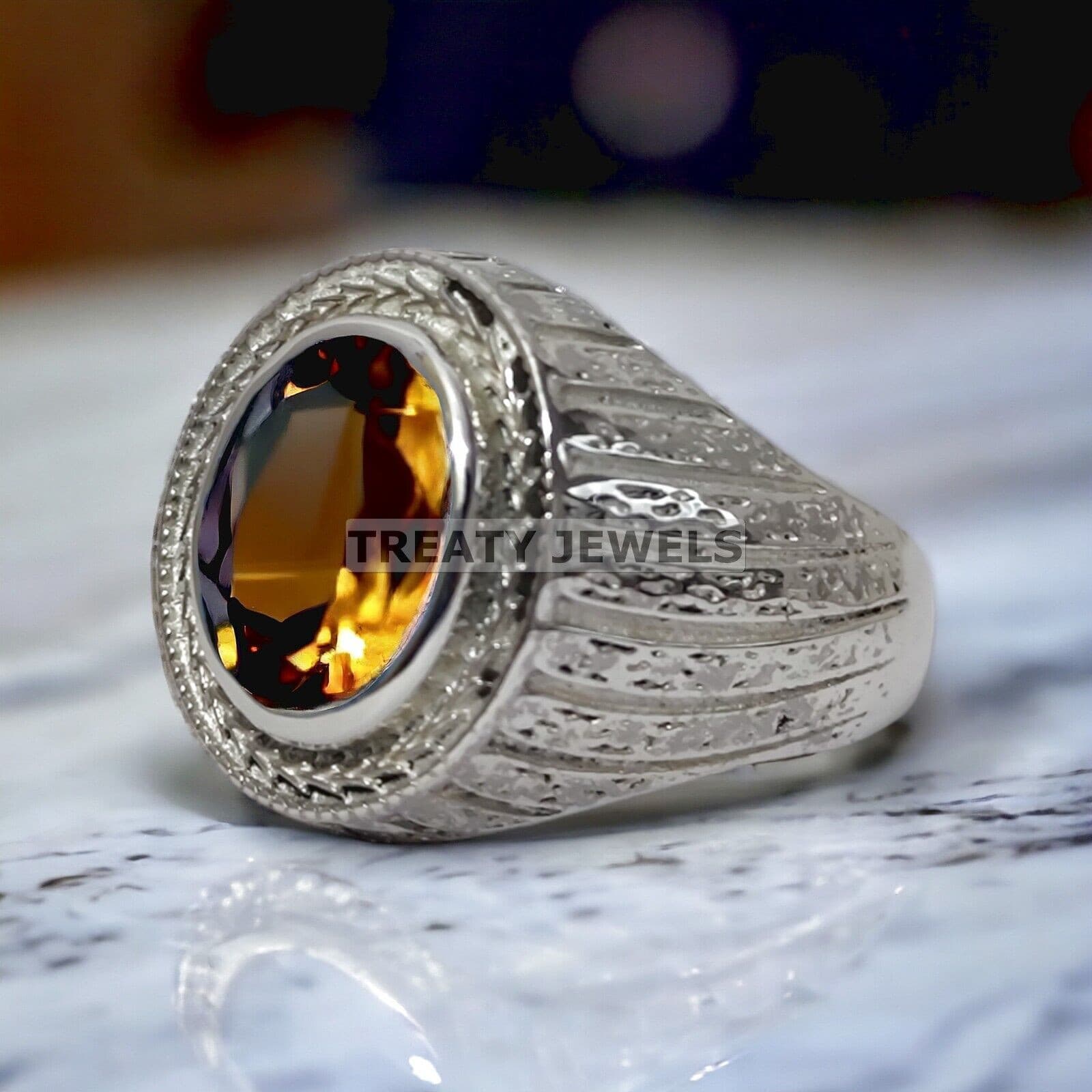 Citrine Oval Cut Gemstone With 925 Sterling Silver Ring For Men's #516 # 3