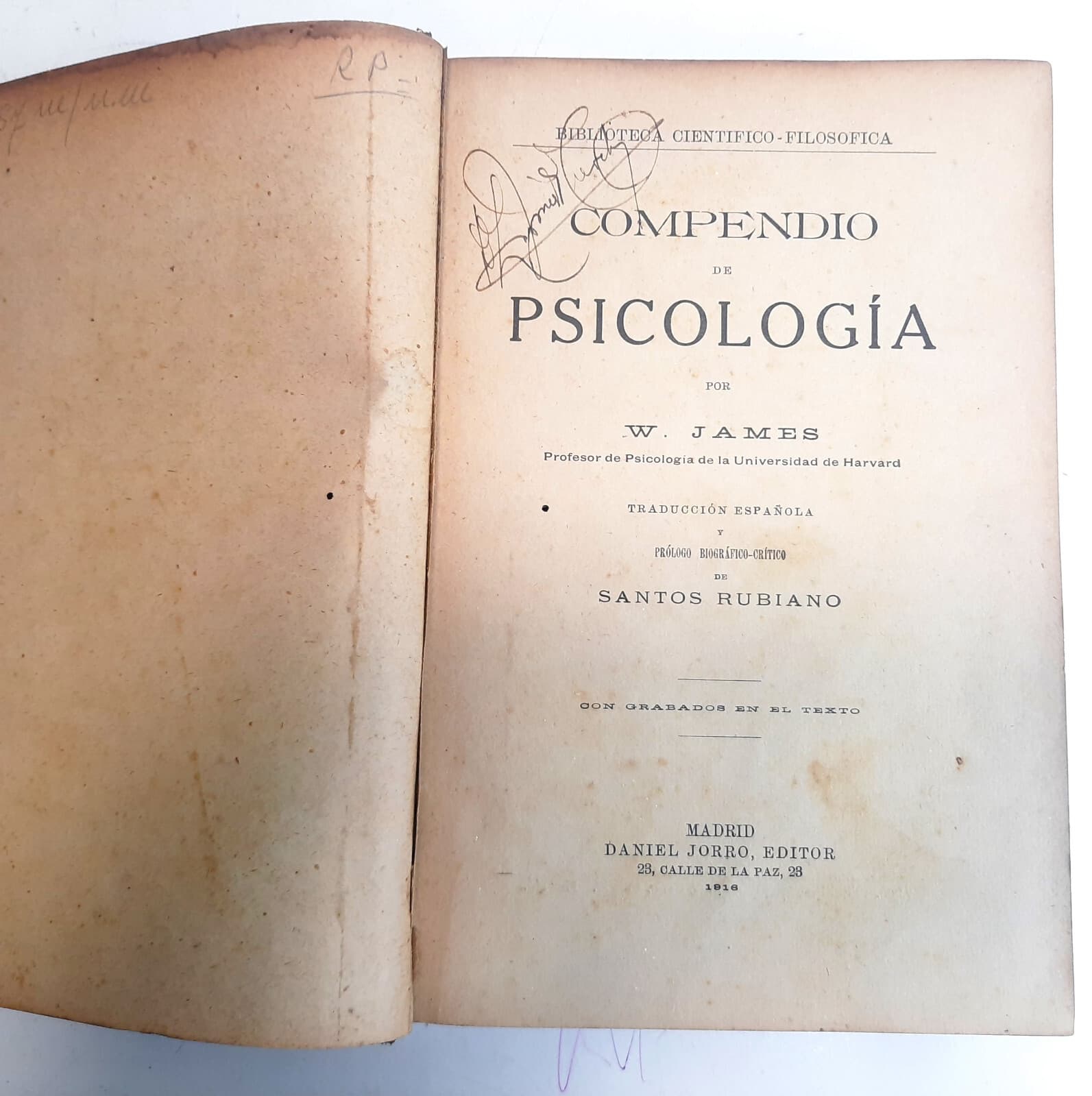 Antique book COMPENDIUM PRINCIPLES PSYCHOLOGY WILLIAM JAMES 1916 SPANISH RUBIANO 2