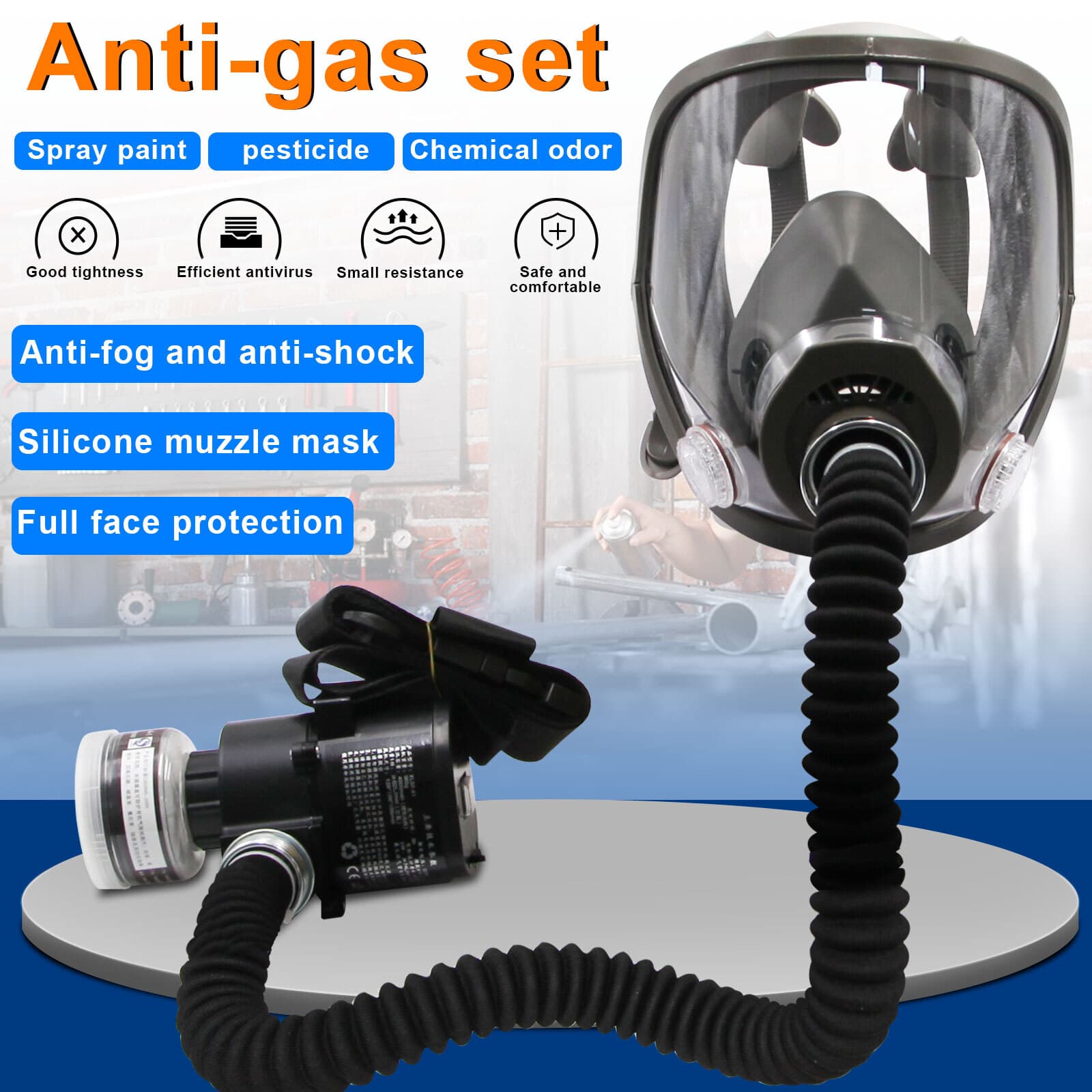 Full Face Gas Portable Electric Respirator Supplied Air Paint Spraying Chemical 2