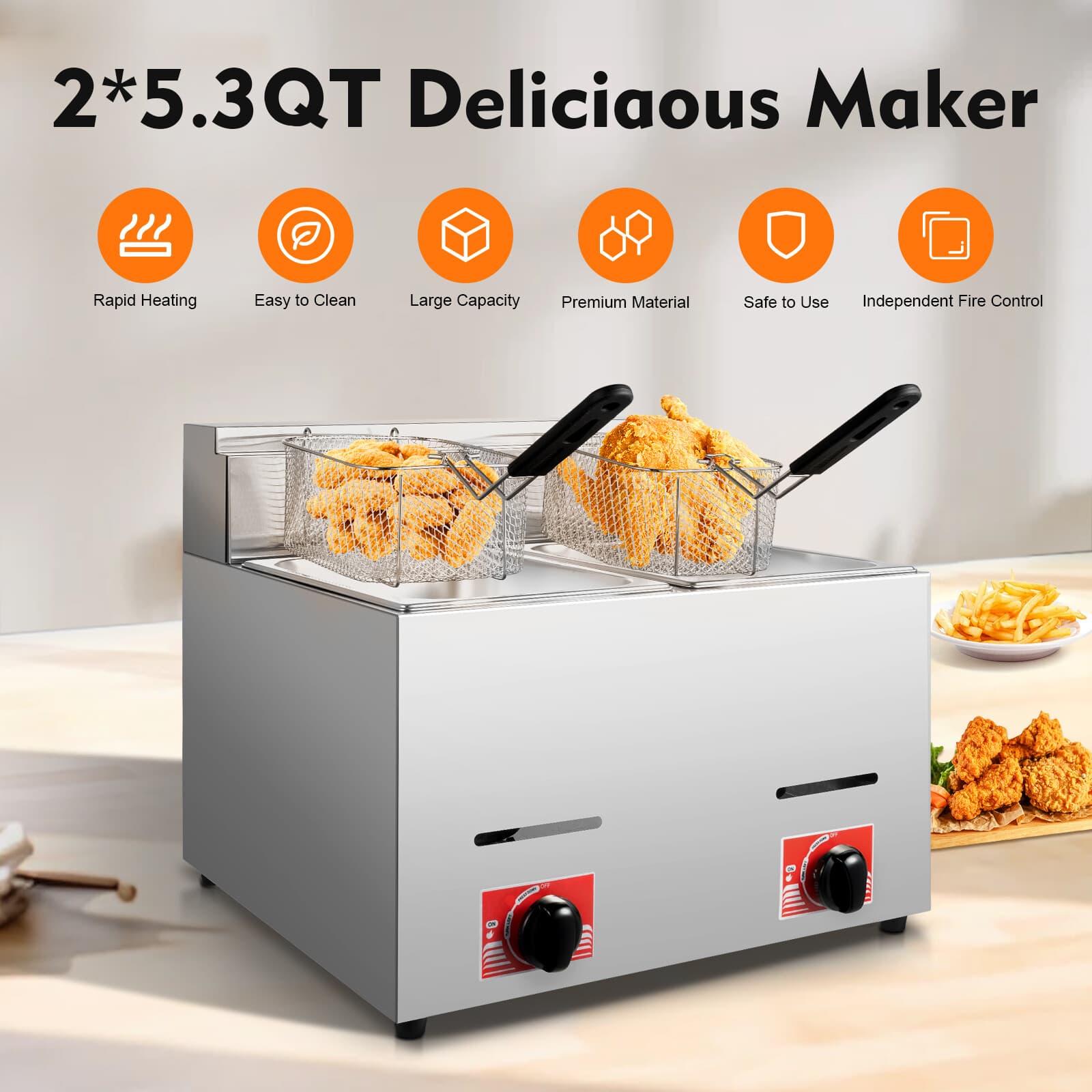 Two Basket Commercial Deep Fryer 12L Liquefied Gas Use Counter Top 560*470*470mm