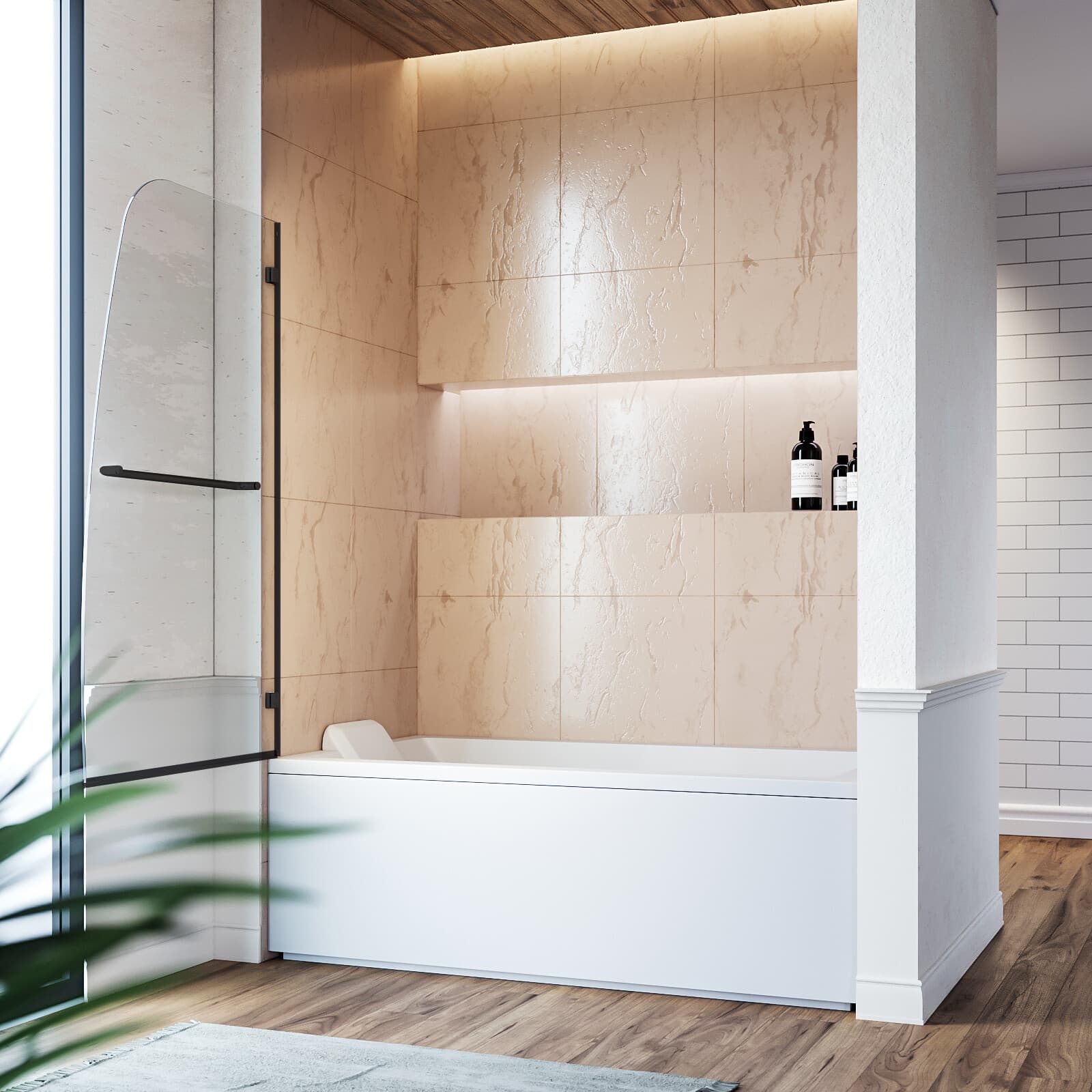 SUNNY SHOWER 34" x 58" Pivot Tub Shower Door Frameless Bathtub Clear Glass Panel 3