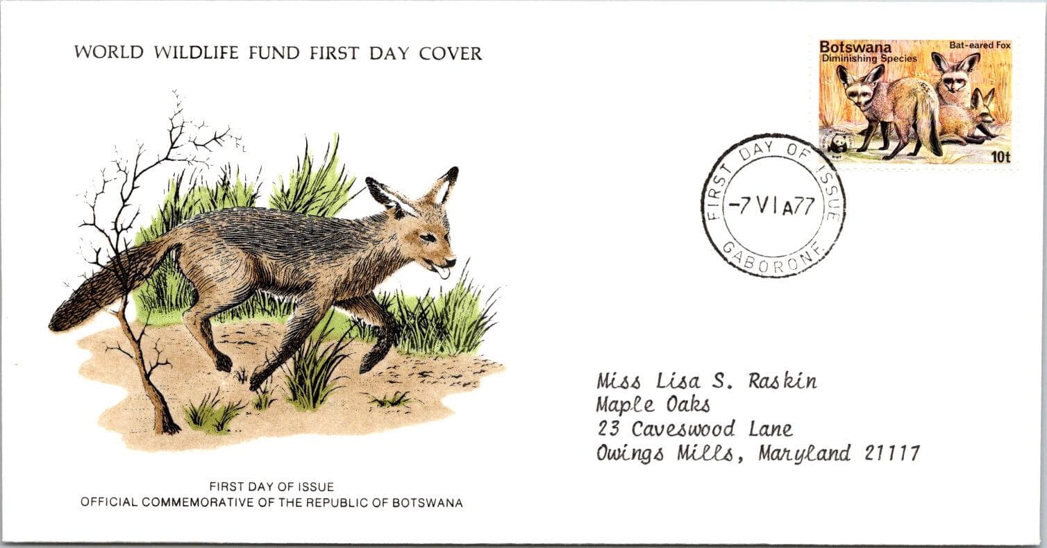 FDC Botswana - Bat-Eared Fox Diminishing Species Of. Comm. Stamp 1977 - A00063