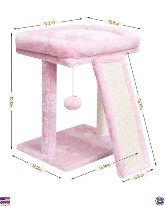 Small Cat Tree with Scratching Board, Cat Scratcher Post for Indoor Cats, 2 3