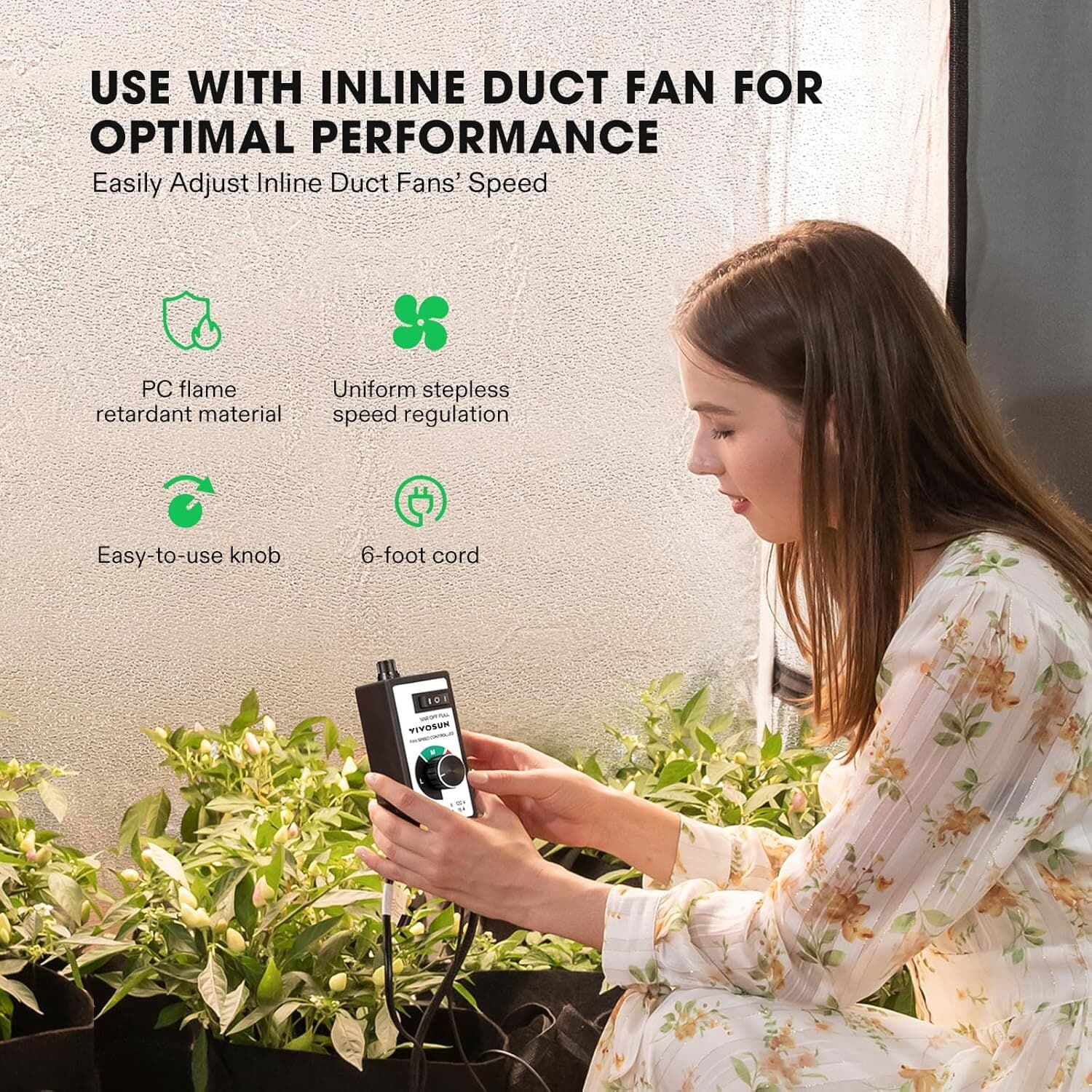 VIVOSUN 1500W Variable Speed Controller Electric Motor AC 120V for Inline Fan 2