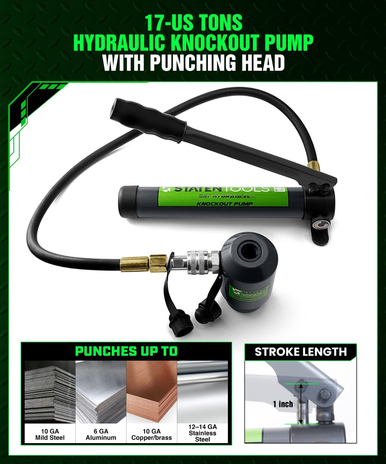 1/2" - 4" Hydraulic KO Set | 15 Ton |  10 Dies | 11-16 Gauge | Staten Tools 2