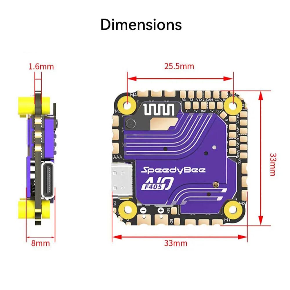 SpeedyBee F405 AIO 40A Bluejay 25.5x25.5mm Flight Controller for RC FPV Drone 4