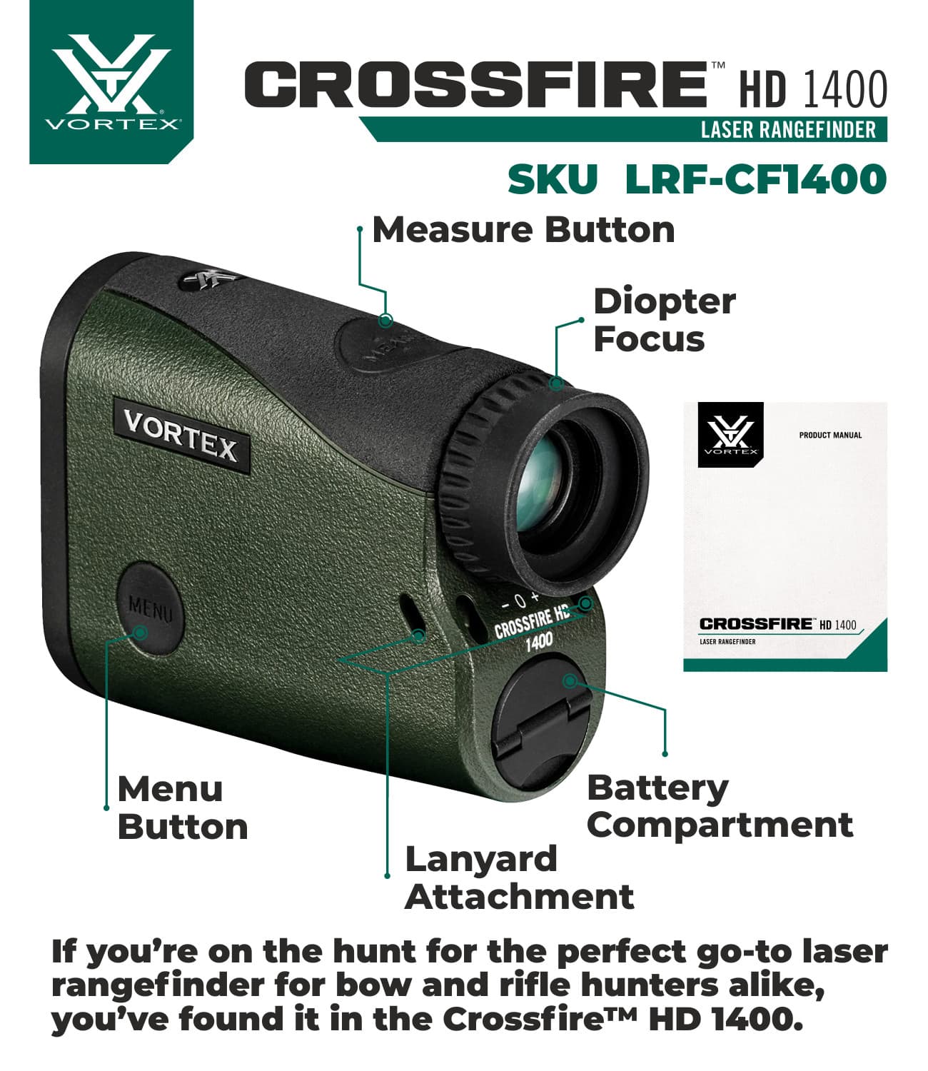 Vortex Optics Crossfire HD 1400 Laser Rangefinder w/ Free Camo Forest Hat Bundle 4