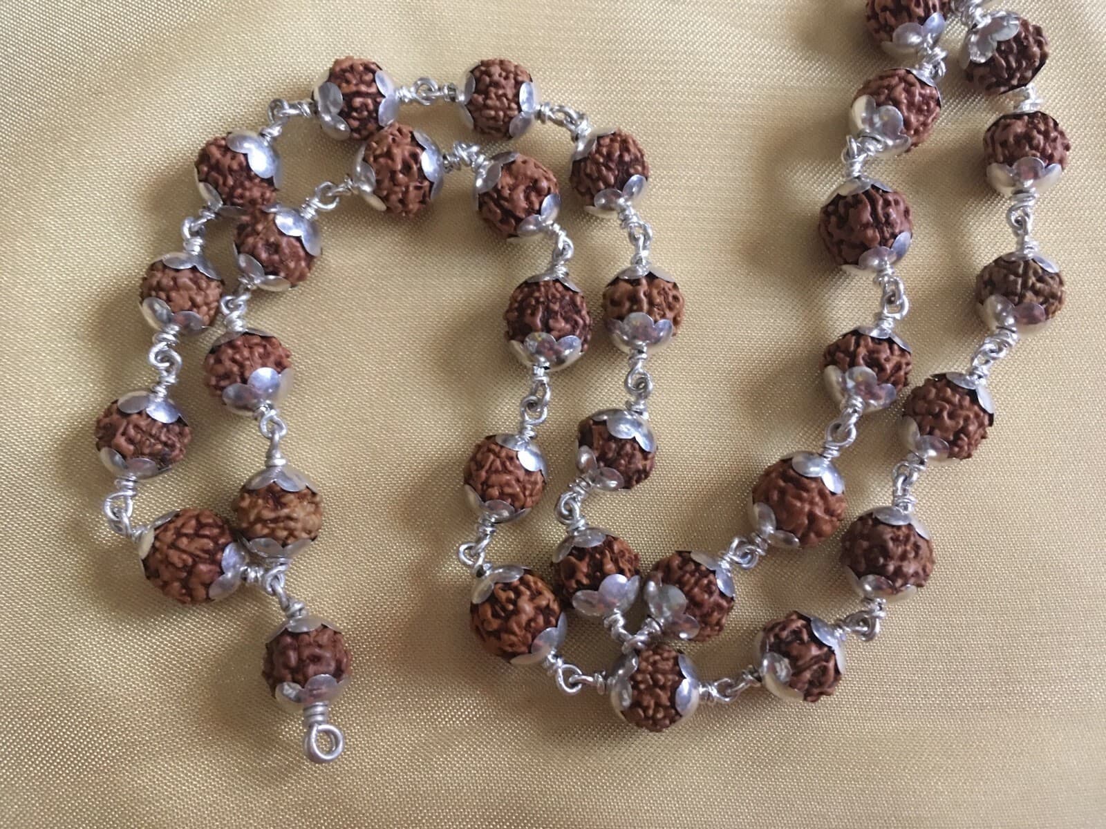 Rudraksha Mala, 54 beads, sterling silver, new, japa, 8mm beads, prayer beads