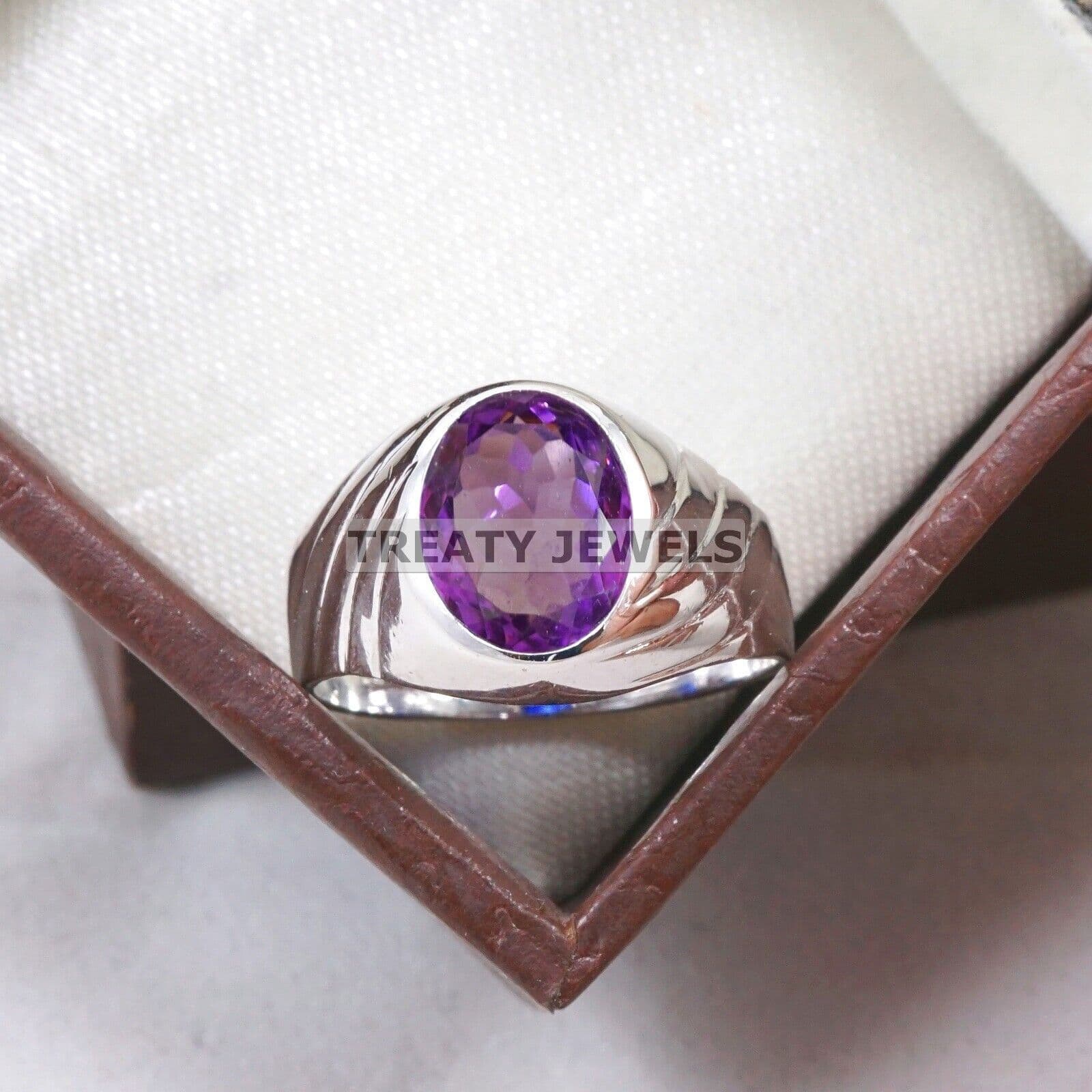 Amethyst Oval Cut Gemstone With 925 Sterling Silver Ring For Men's #A701 2