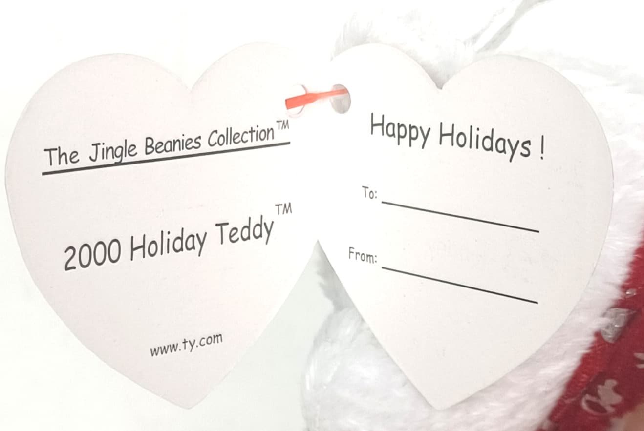 Vintage 2000 Ty Jingle Beanie Baby Holiday White Teddy Bear 5" with Tag & Scarf 5