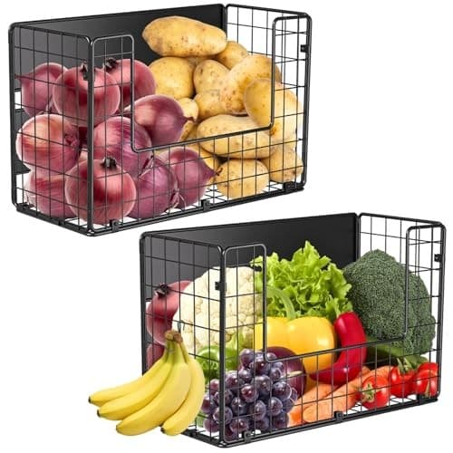 Set Magnetic Shelf for Fridge, Fruit Potato & Onion Storage Bins, 2 Black 2