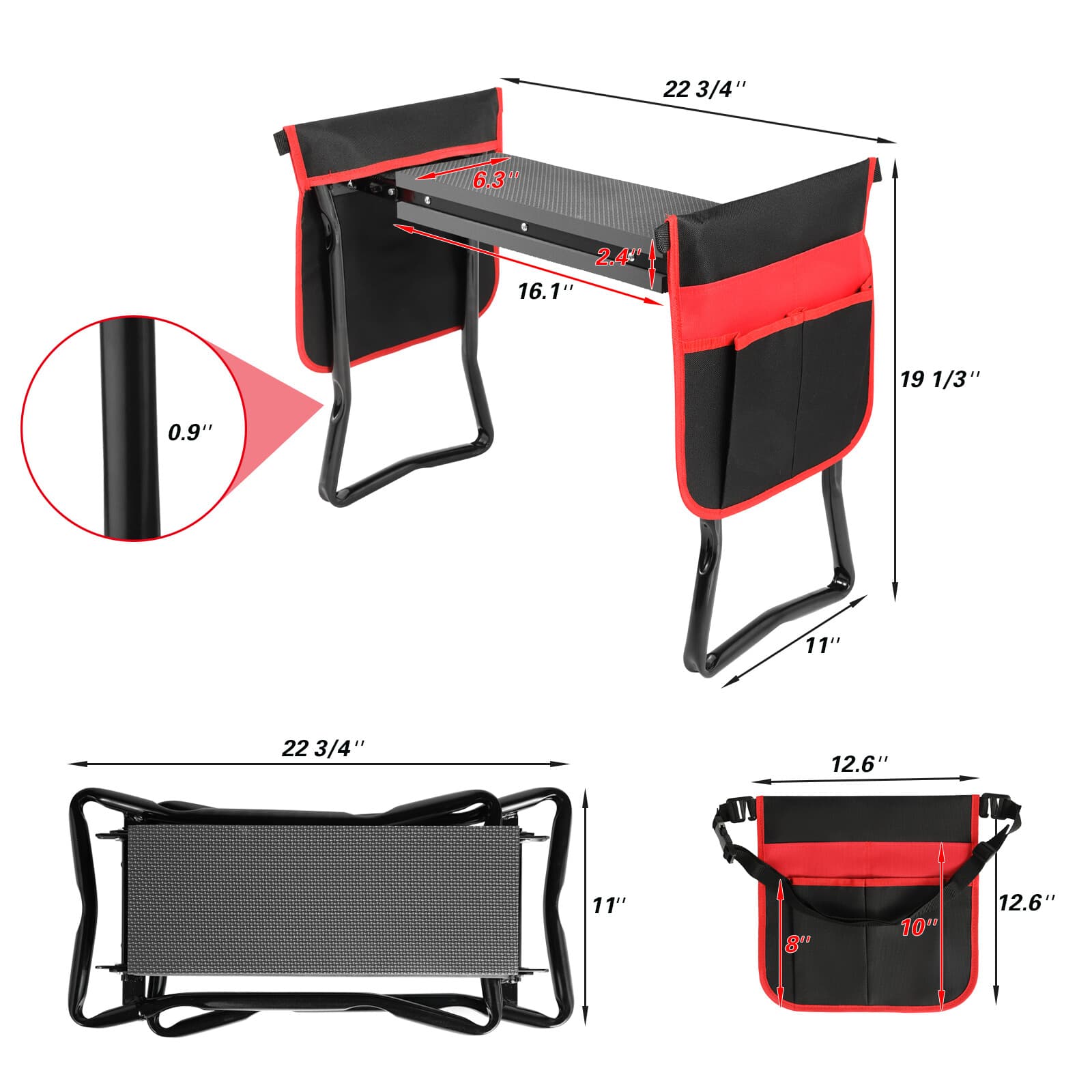 Portable Folding HeavyDuty Garden Kneeler Bench Stool Kneeling Glove+2Tool Pouch 2