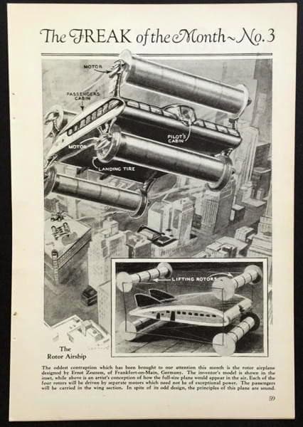 Cyclocopter 1931 article “The Rotor Airship” Ernst Zeuzem experimental airplane