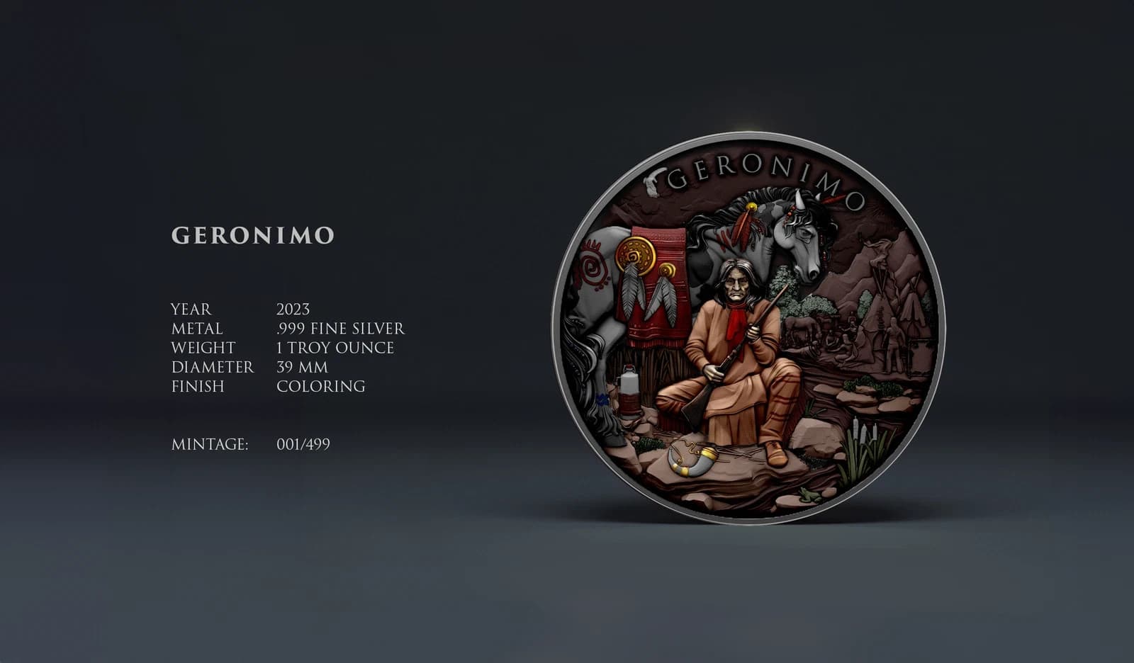 2023 Geronimo Legendary Warriors 1 oz .999 Silver Colorized Round – 499 MINTED 4