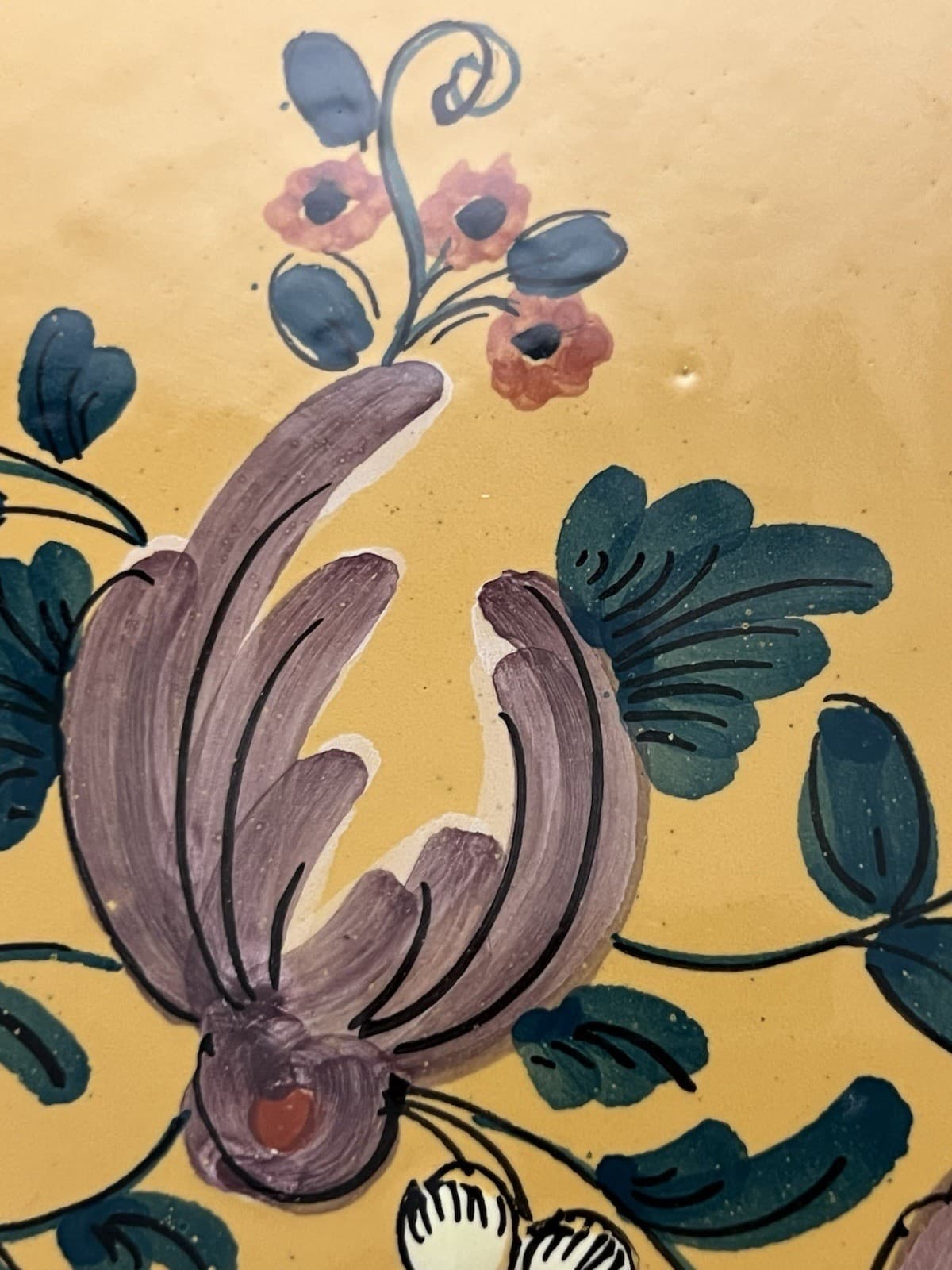 Cottura Italy 1950s Hand-Painted Yellow Floral Majolica Platter, 15x12.5” 5