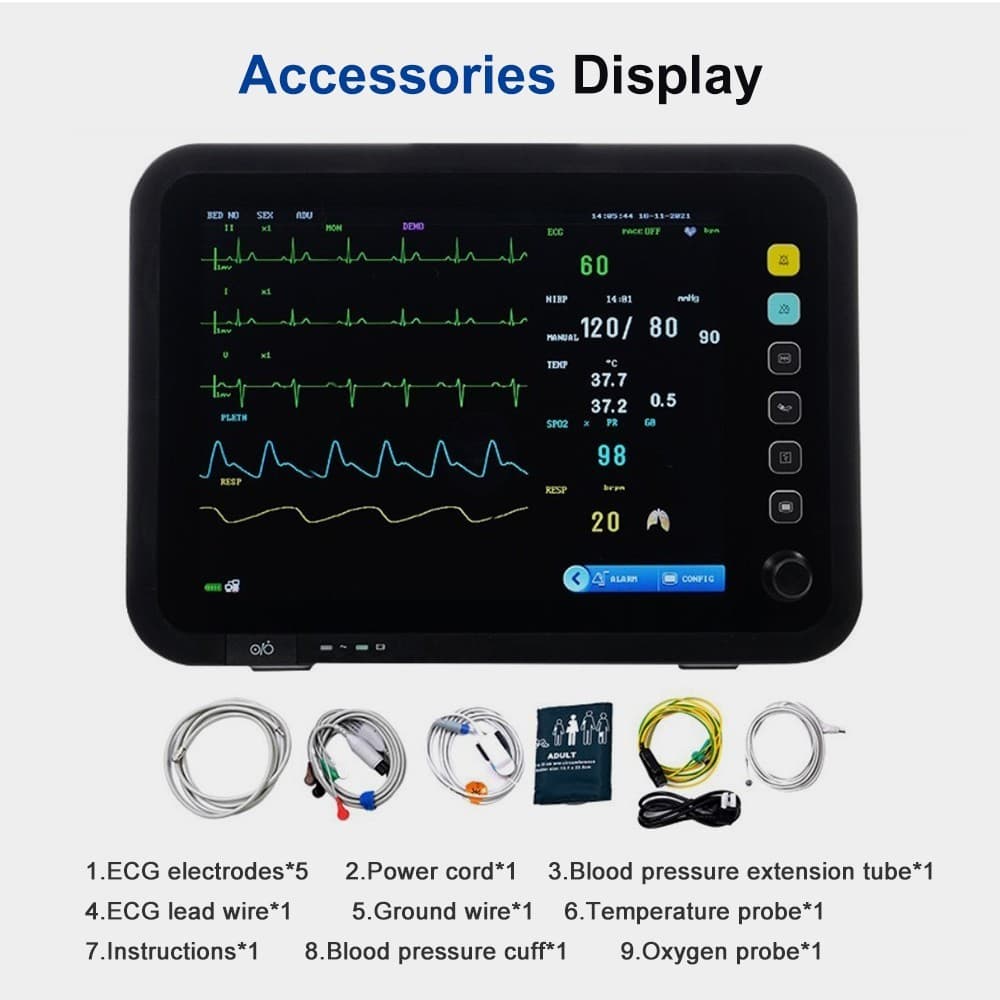 12-Inch Patient Vital Signs Monitor Multi-Parameter ECG/NIBP/TEMP/RESP/SPO2/PR 3