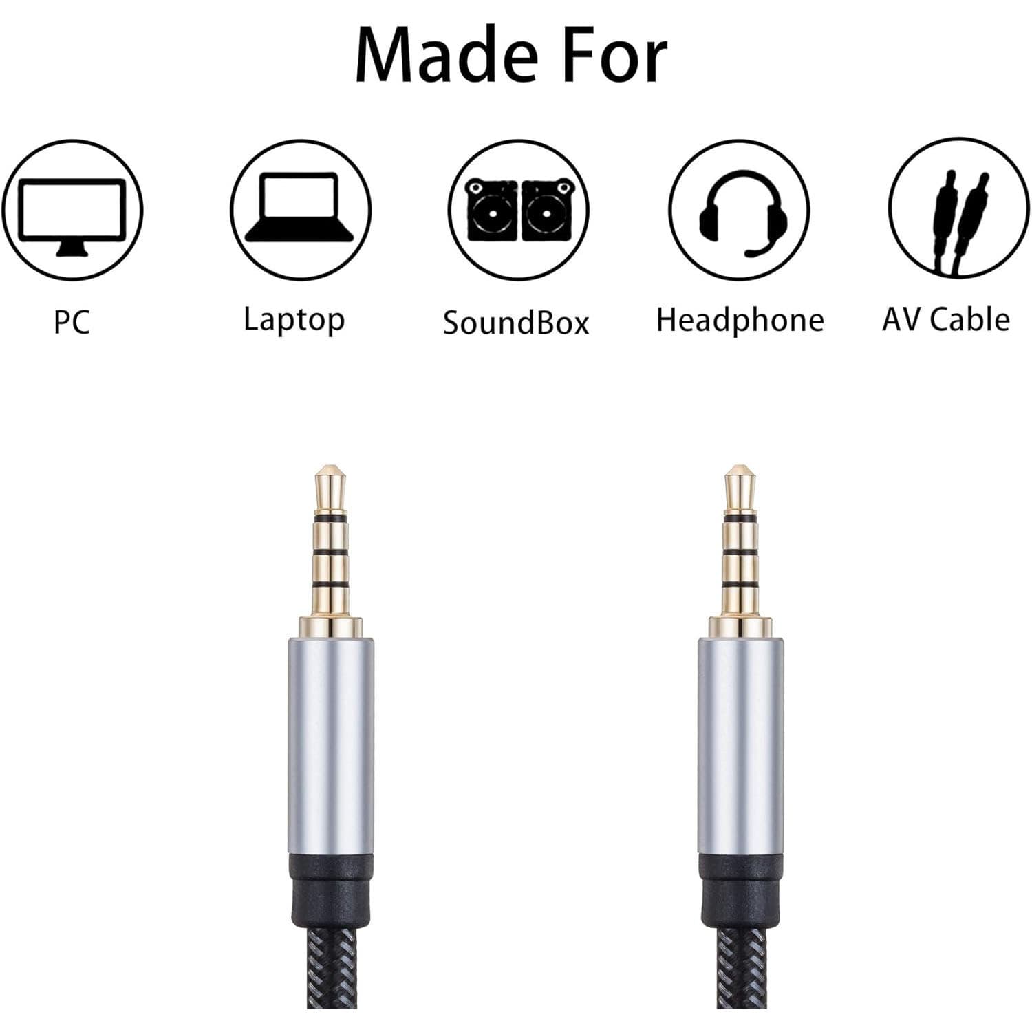 6FT 3.5mm AUX Audio Nylon Braided Cord Cable PC iPod Car Phone headphone more 6