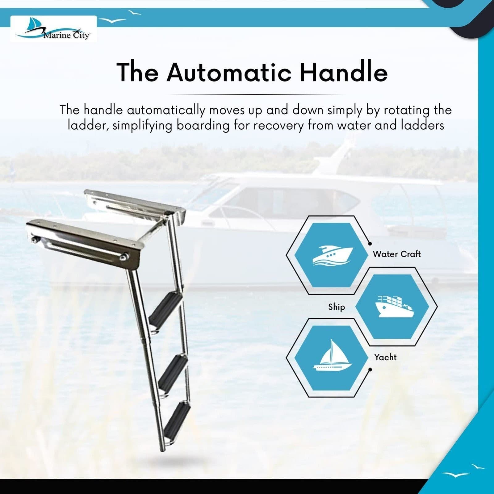 Marine City Stainless Steel Under Platform Telescoping Handrail 3 Steps Ladder 6