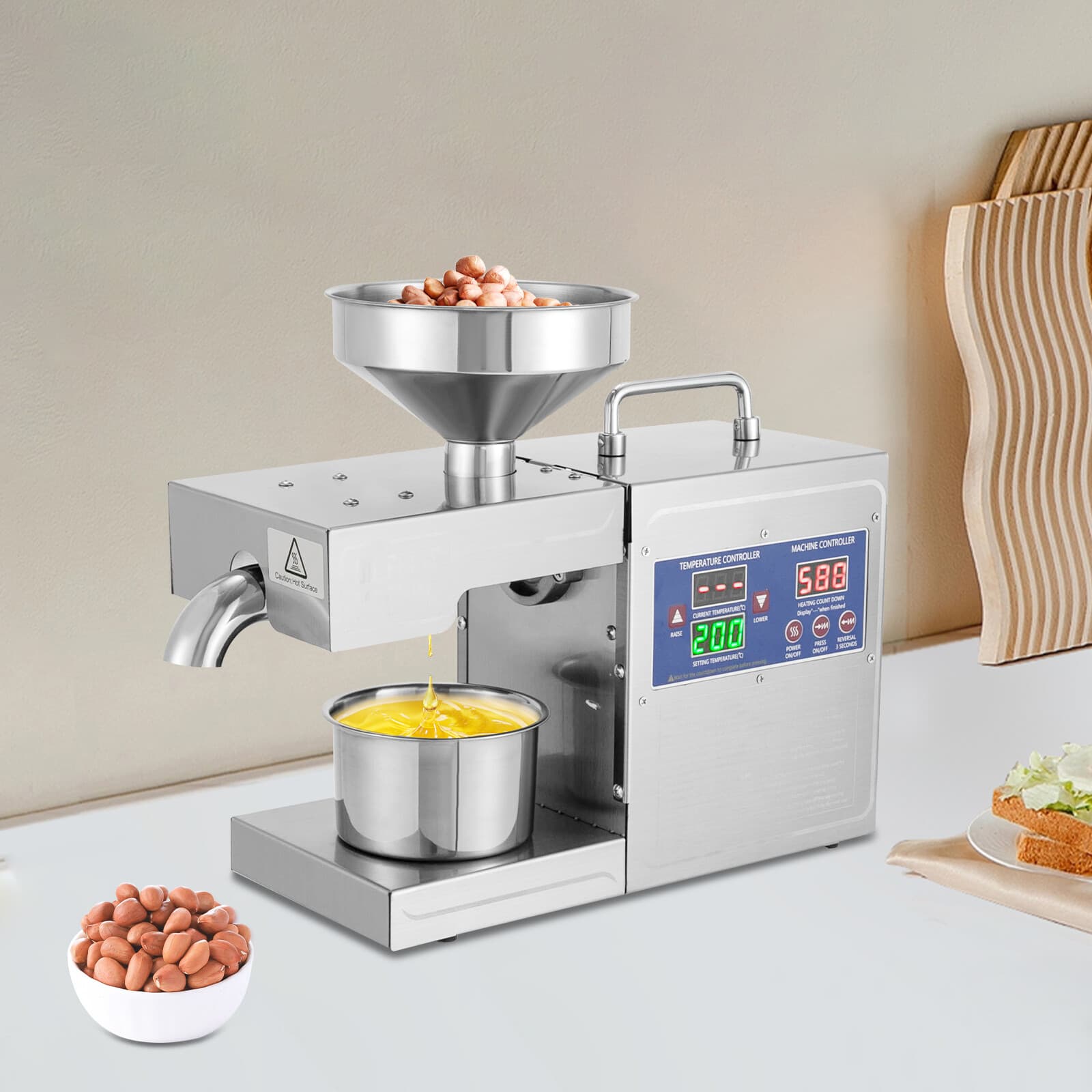 Automatic Oil Press Machine Cold&Hot Press 820W Adjustable Temperature Low Noise 6