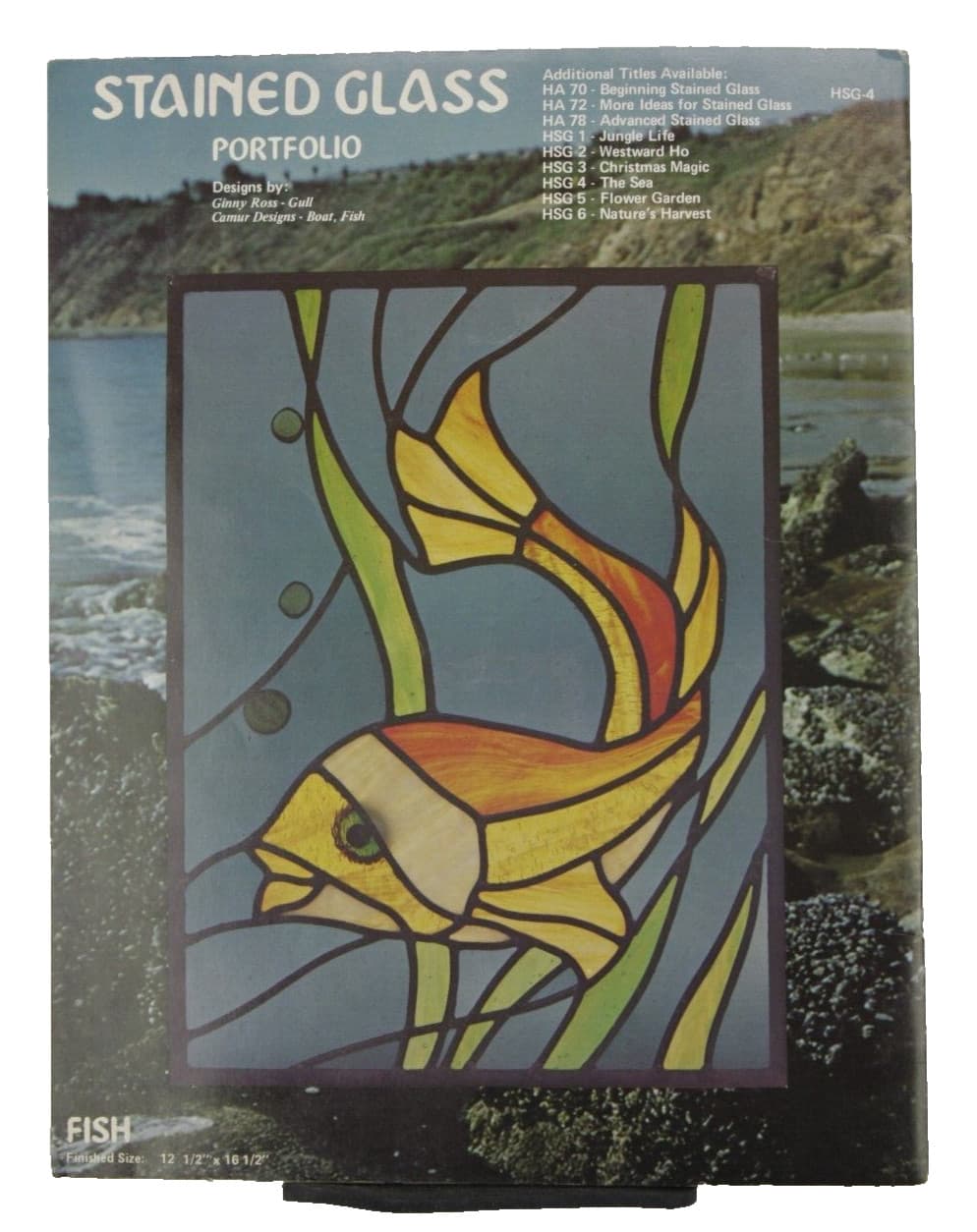 VTG 1978 Stained Glass Portfolio Pattern The Sea - Seagull, Sailboat, Fish HSG-4 4