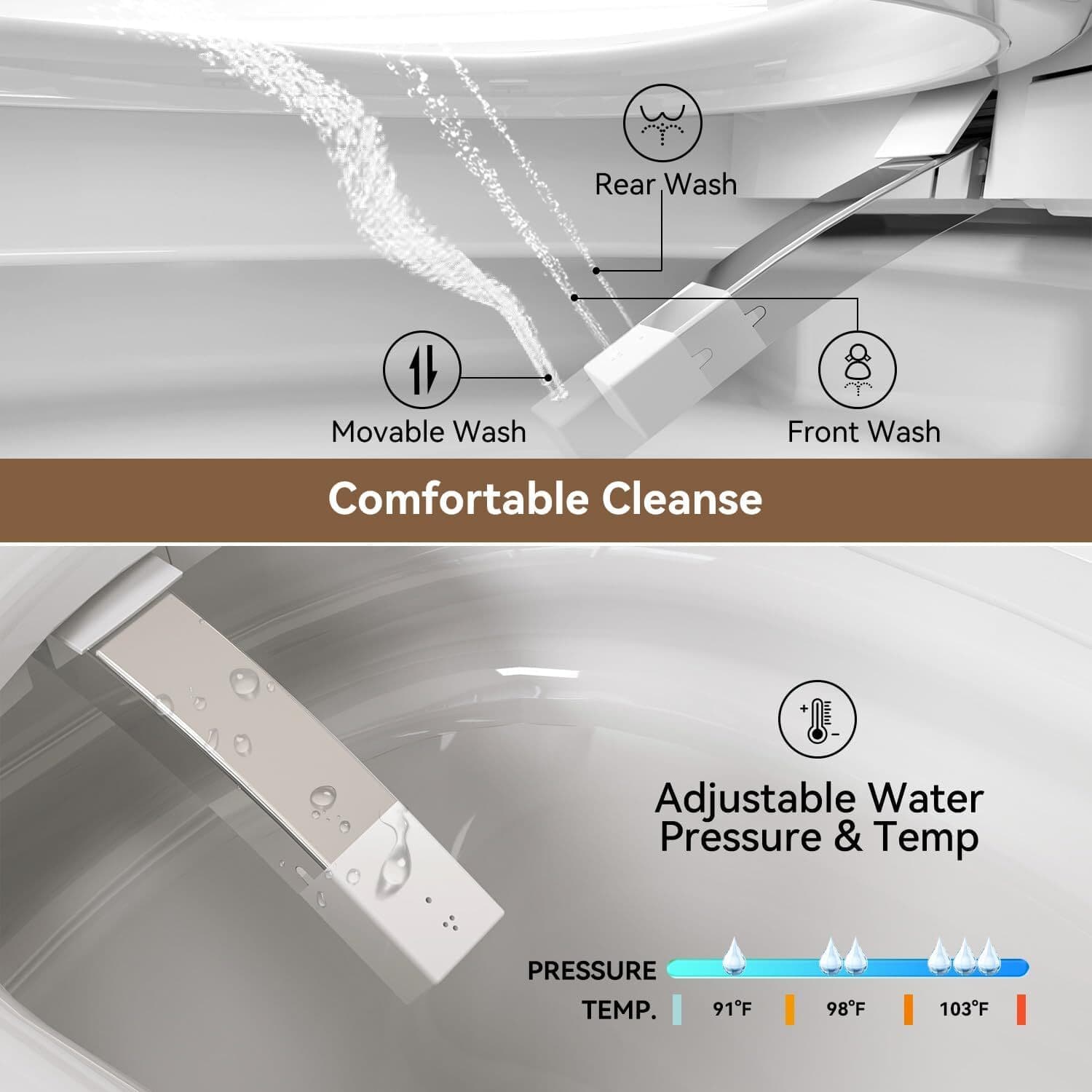 Smart Bidet Toilet LED Display Elongated Toilet w Bidet Seat Auto Open/Close 6