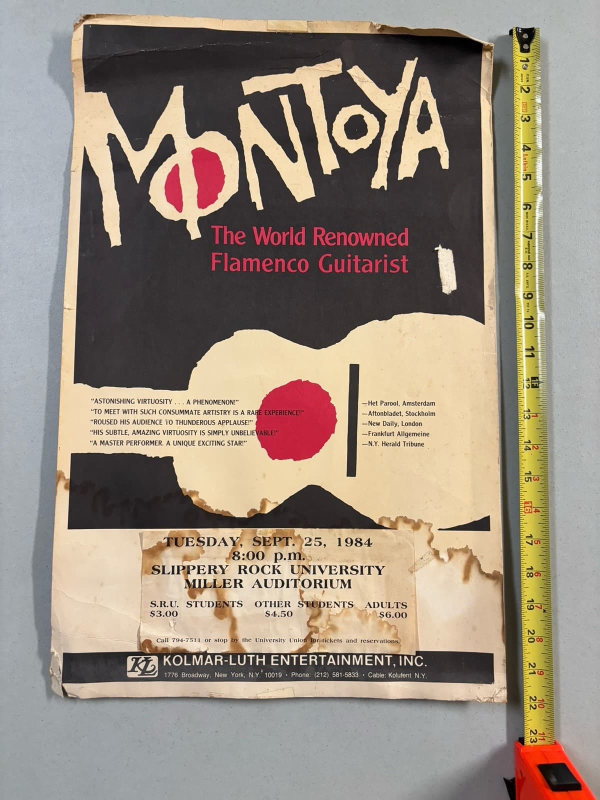 Carlos MONTOYA Flamenco GUITAR Cardboard CONCERT POSTER 1984 2