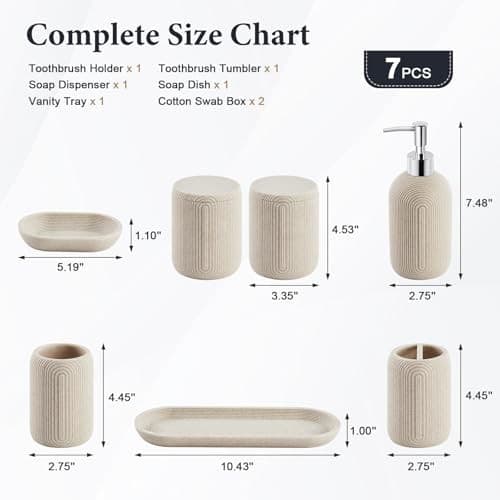 Bathroom Accessories Set - 7-Piece Resin Bathroom Set, Complete Set Beige 4