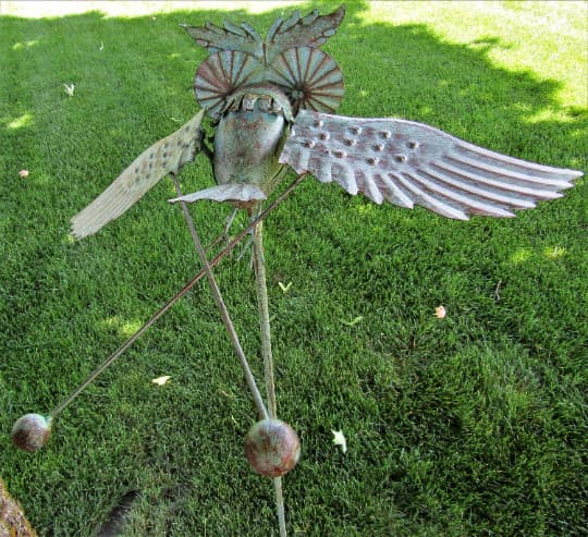 Wing Flapping Kinetic Metal Owl Yard Stake Wind Spinner Whirly-Gig Windmill 5