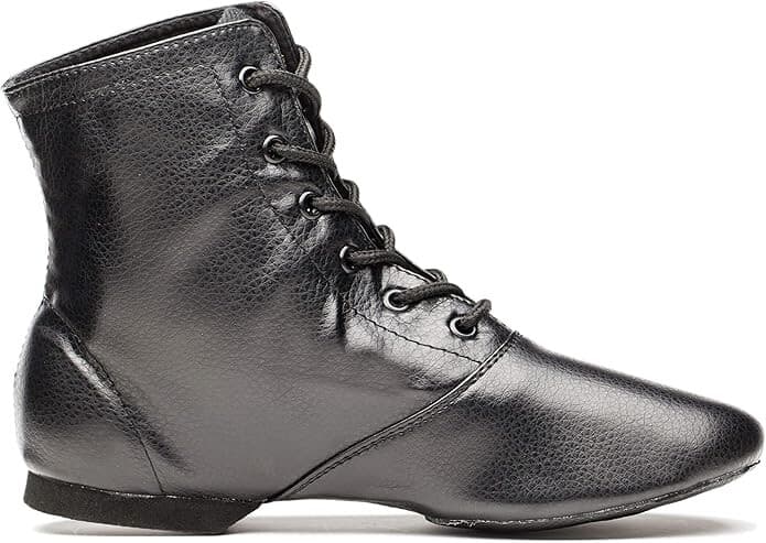 JooCare Men's Black Leather Jazz Boots Split Sole Dance Shoes(8 US, Black) 2