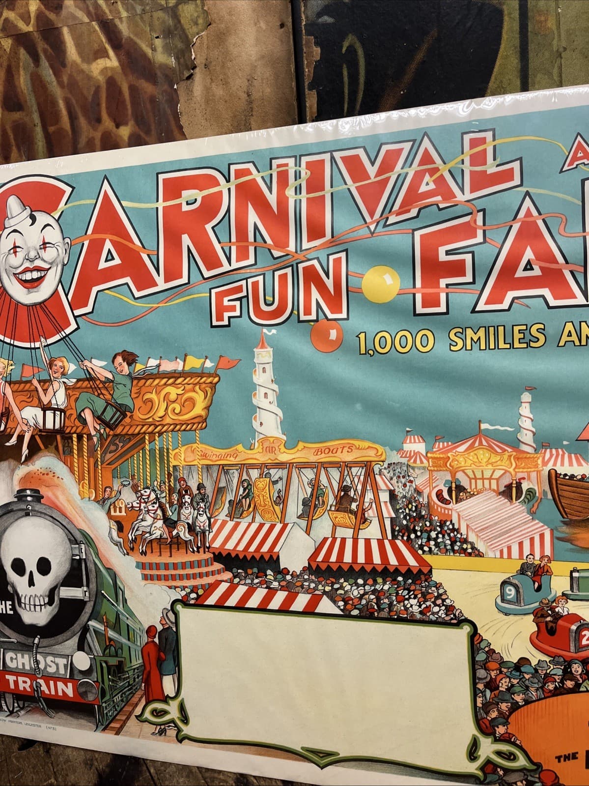 VINTAGE C. 1930 CARNIVAL & FUN FAIR POSTER SIGN DEATH RIDERS SIDESHOW CIRCUS HTF 3