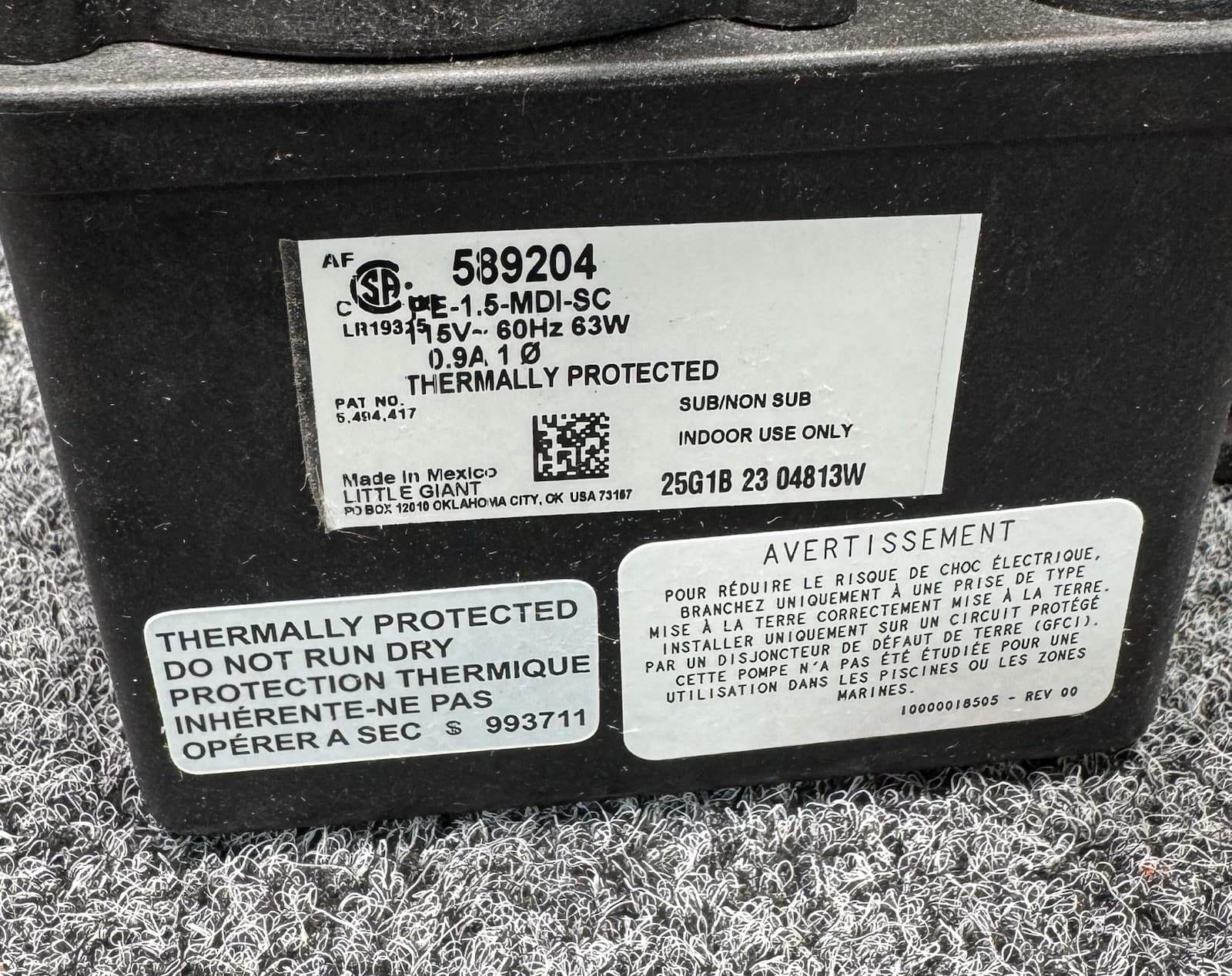 LITTLE GIANT 589204 Magnetic Drive Pump 115V AC, 1/2" Intake, 1/4" Discharge 3