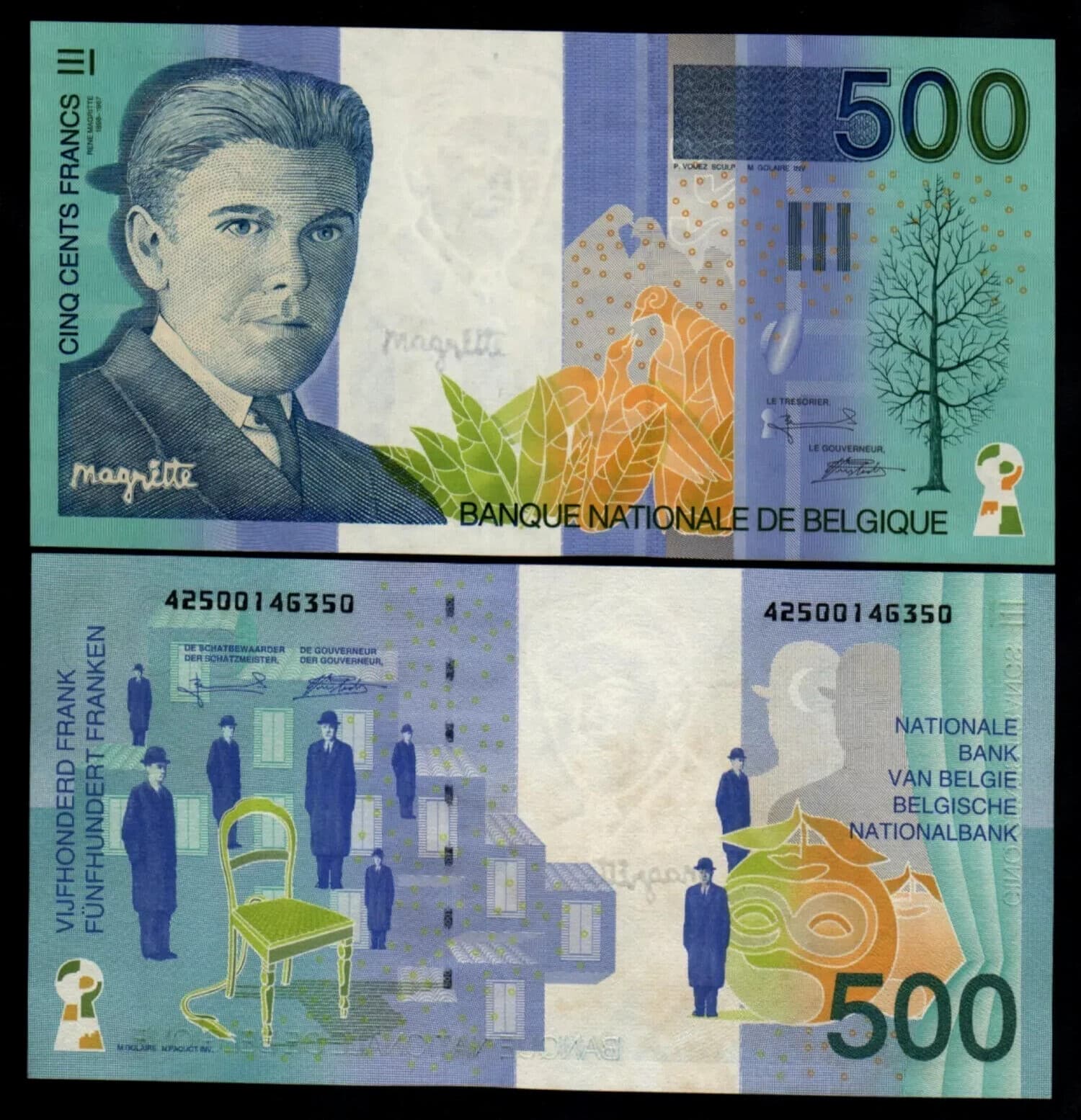 Belgium 500 FRANCS P-149 1998 Pre Euro Chair RENE UNC World Currency BANK NOTE